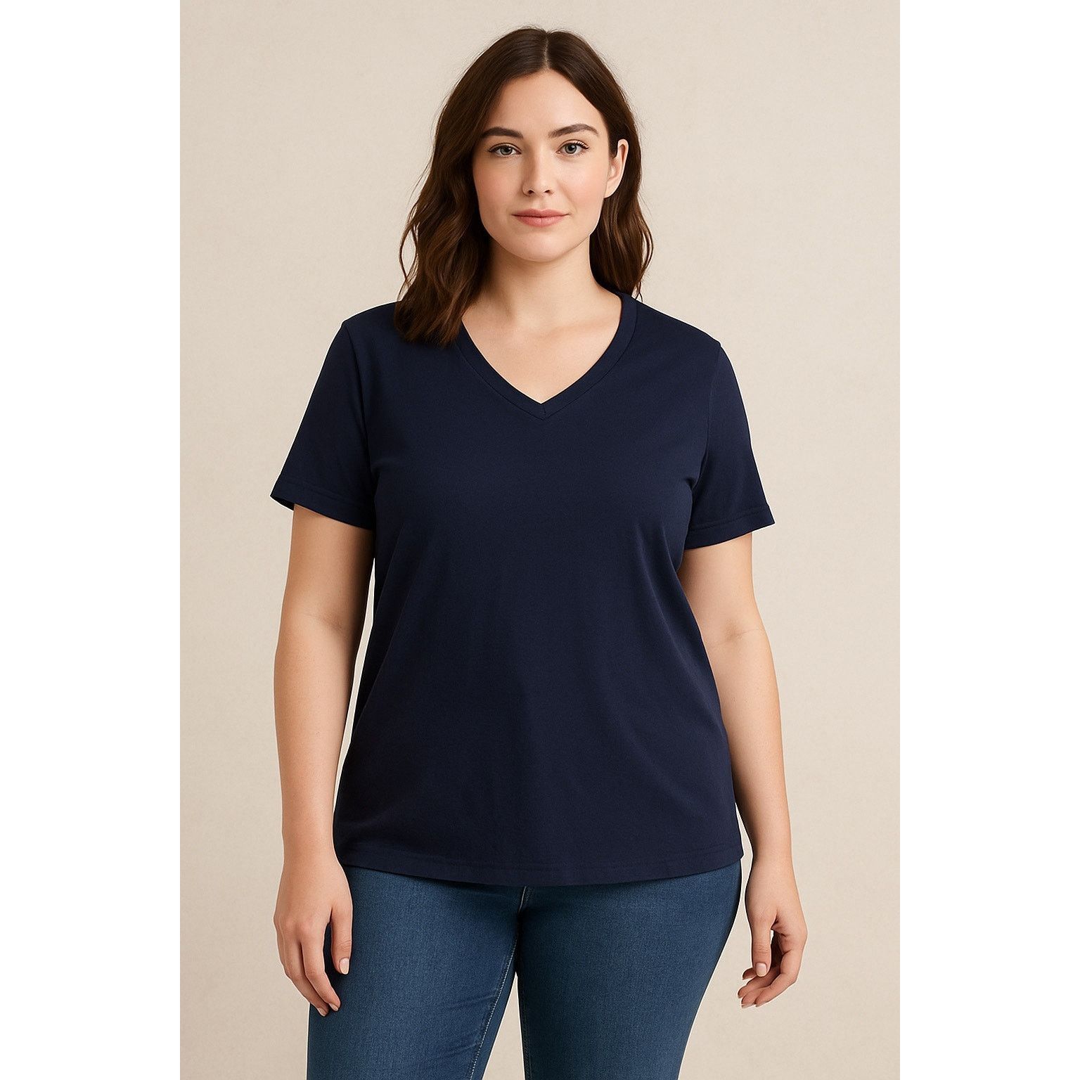 Lauren Ralph Lauren Classic Minimalist Navy Blue Cotton V-Neck Tee XL Size XL / US 12-14 / IT 48-50 - 1 Thumbnail