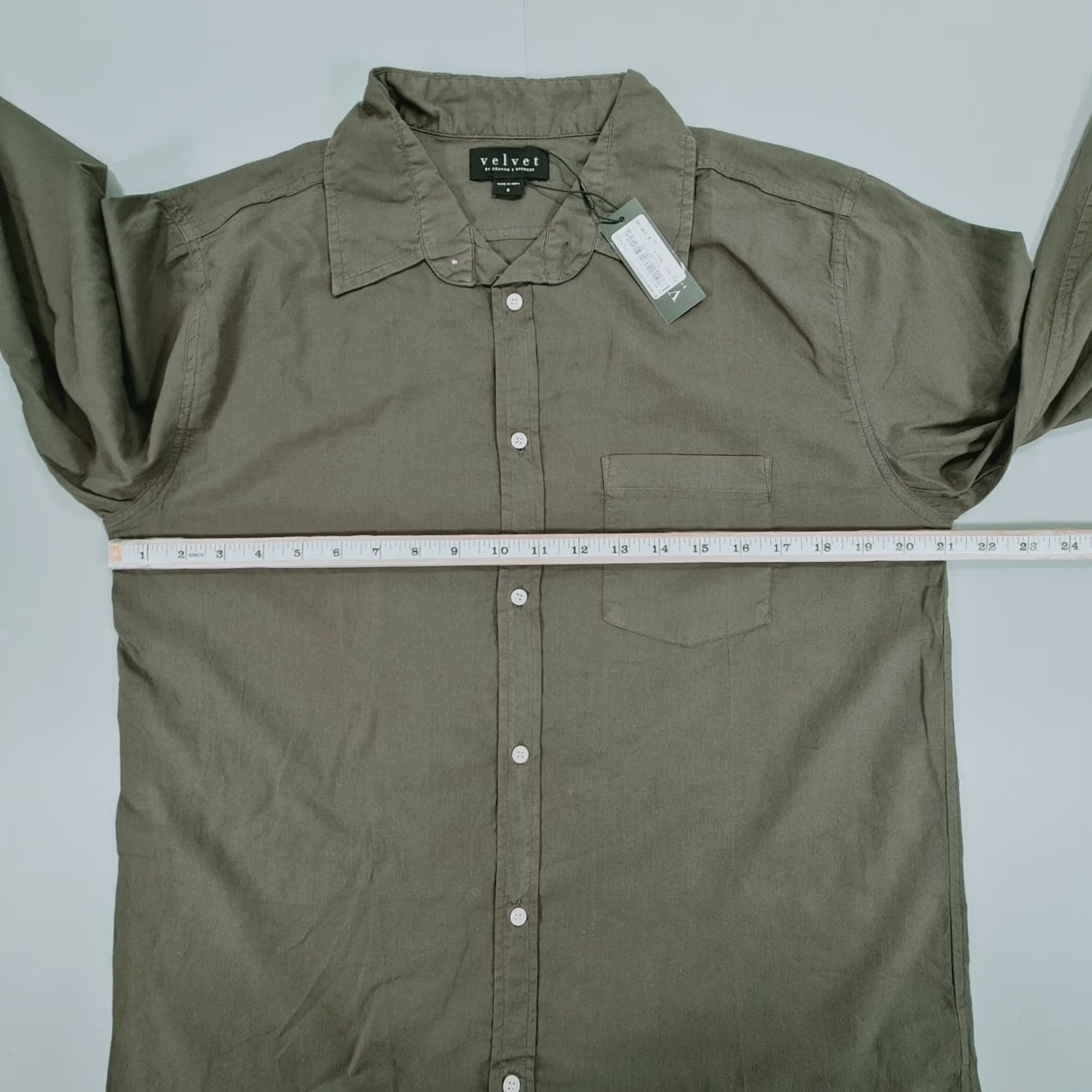 Velvet Velvet by Graham & Spencer Shirt Mens Khaki Green Small Long Sleeve Button-Up Collared 100% Cotton Regular Fit Blackout? Size US S / EU 44-46 / 1 - 5 Thumbnail
