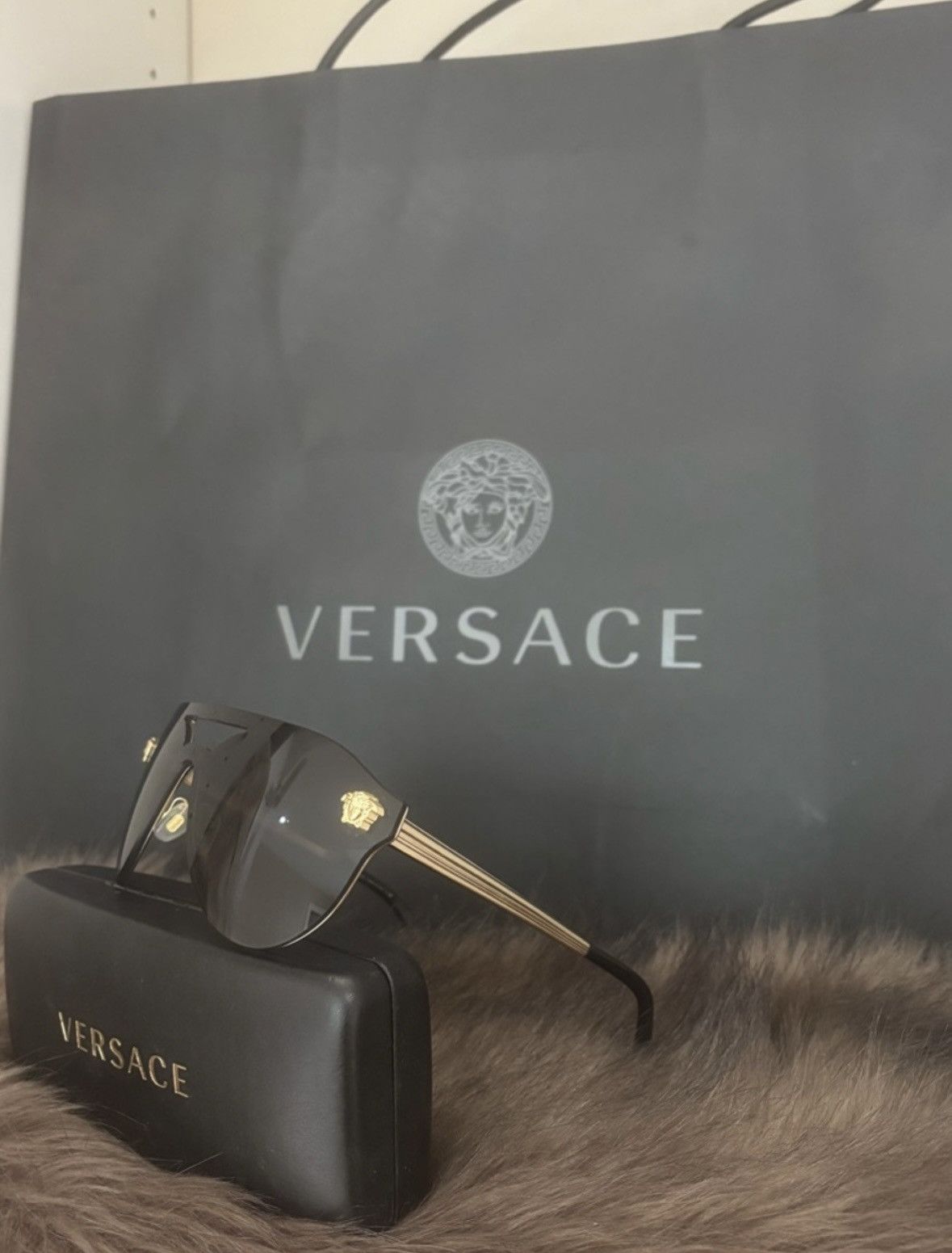 Versace Versace Shield Sunglasses Black Gold Medusa Logo w/ Case Size ONE SIZE - 2 Thumbnail