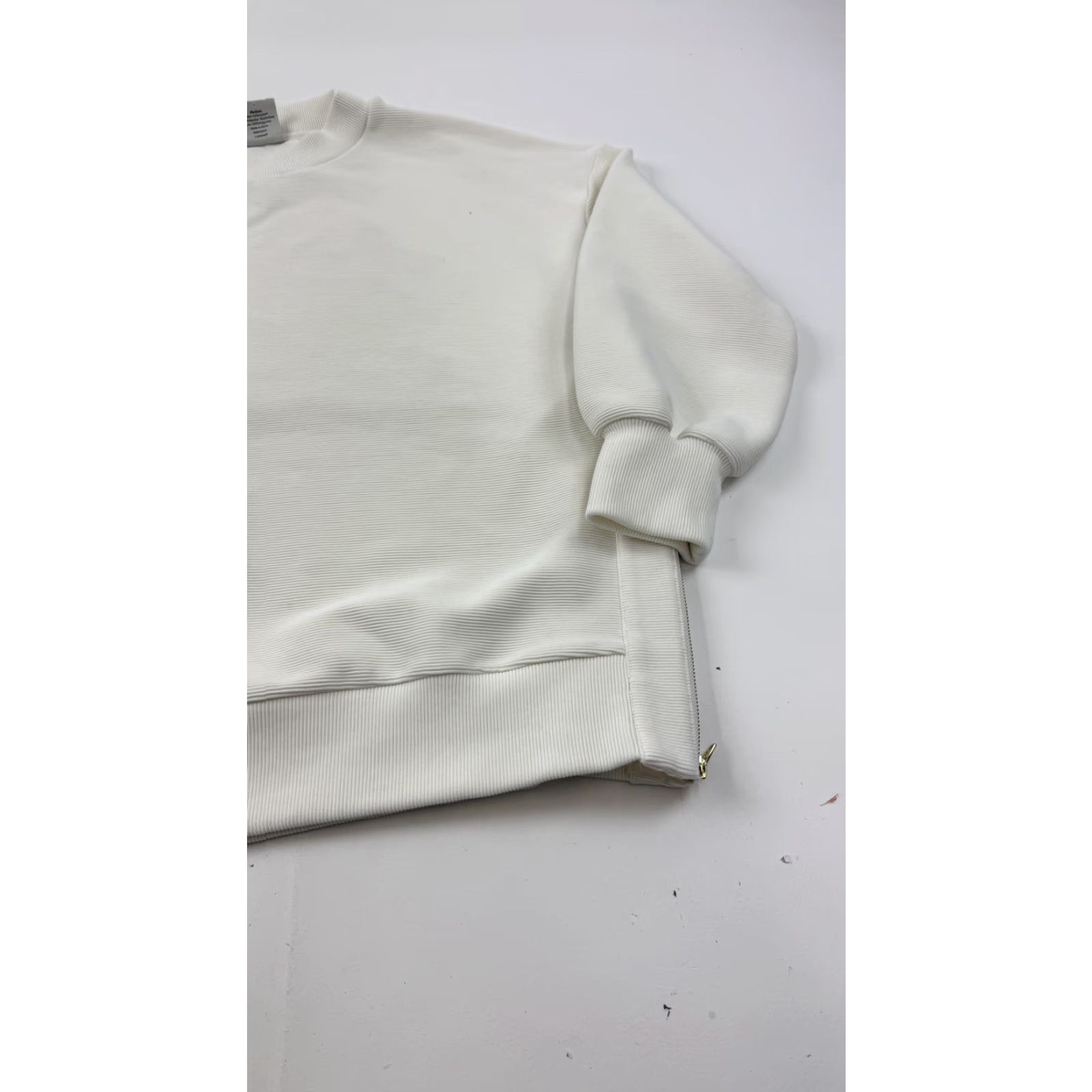 Varley Varley Sweatshirt Womens Medium White Textured Ribbed Side Zip Pullover Crewneck Size M / US 6-8 / IT 42-44 - 3 Thumbnail