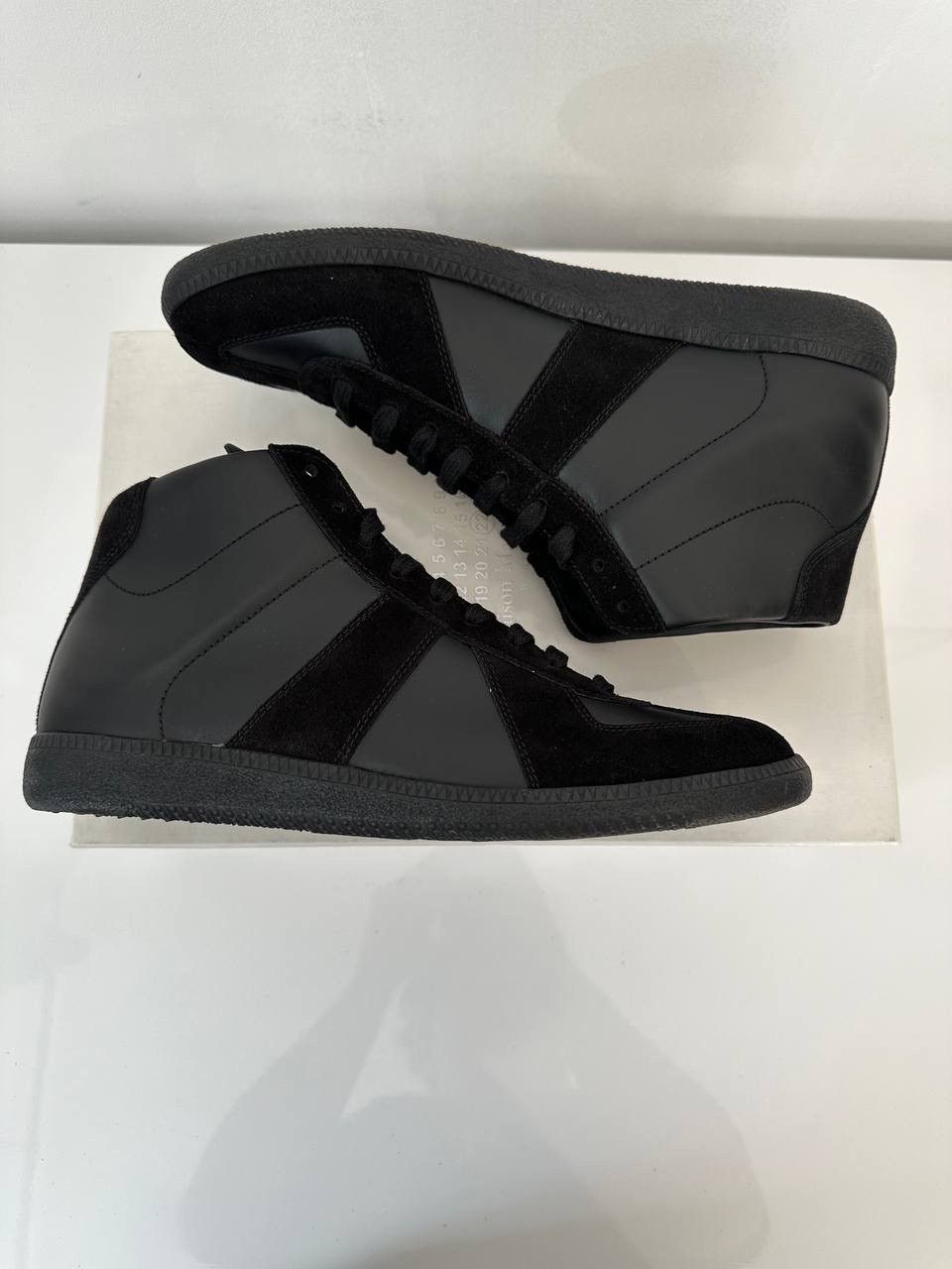 image of Maison Margiela Black Replica German Army Hi-Top Trainers Shoes, Men's (Size 9)