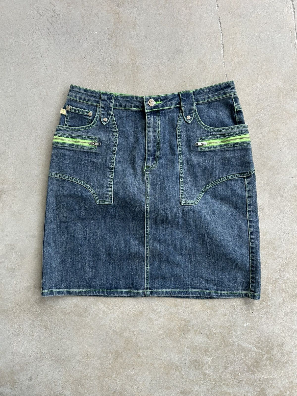 Tripp NYC × Vintage Rare y2K Crest Jeans Neon trimmed Skirt Size 33" - 1 Thumbnail