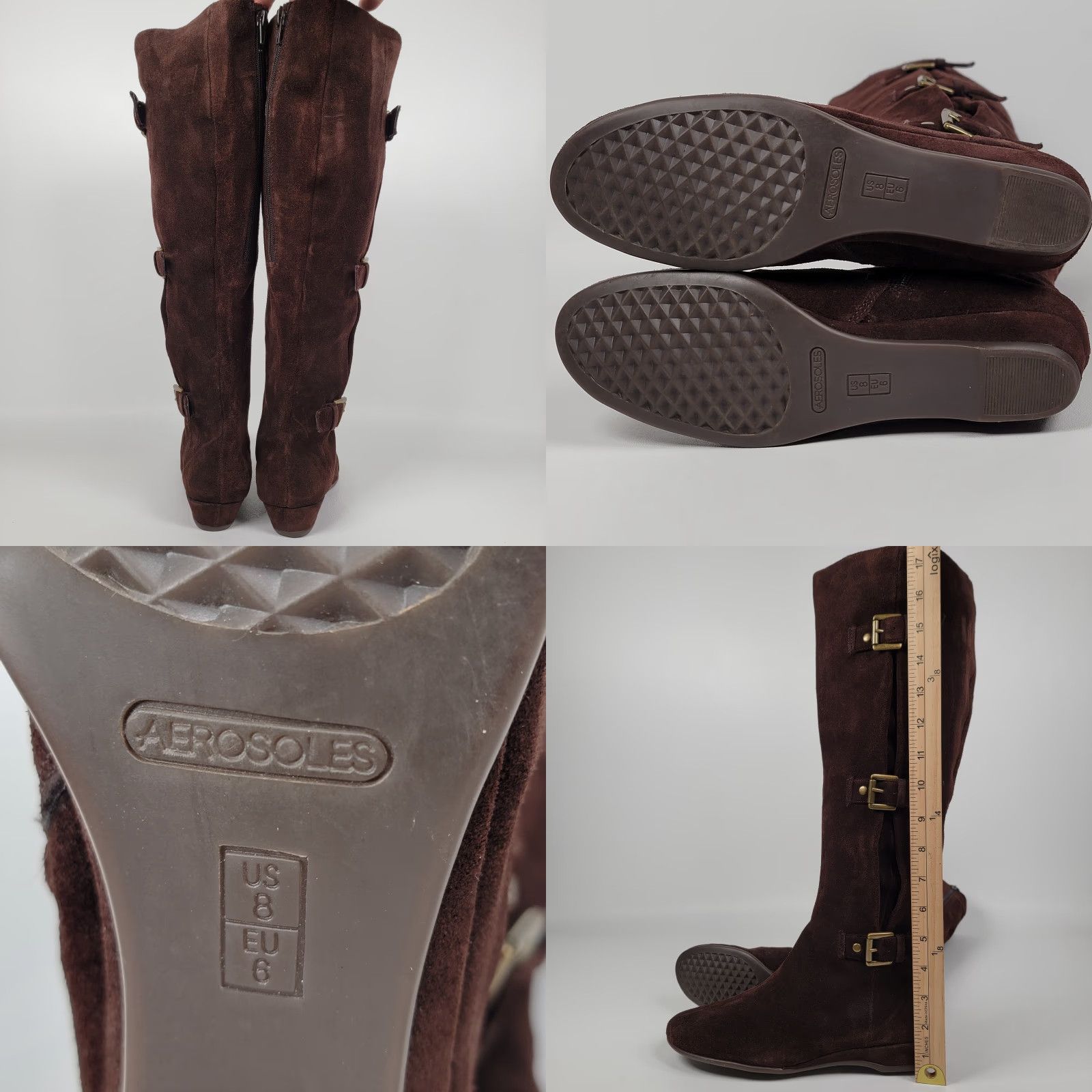 Vintage Aerosoles Boots Knee High Brown Smooth Wedge Zip Size 8 M Womens Size US 6 / IT 36 - 8 Thumbnail