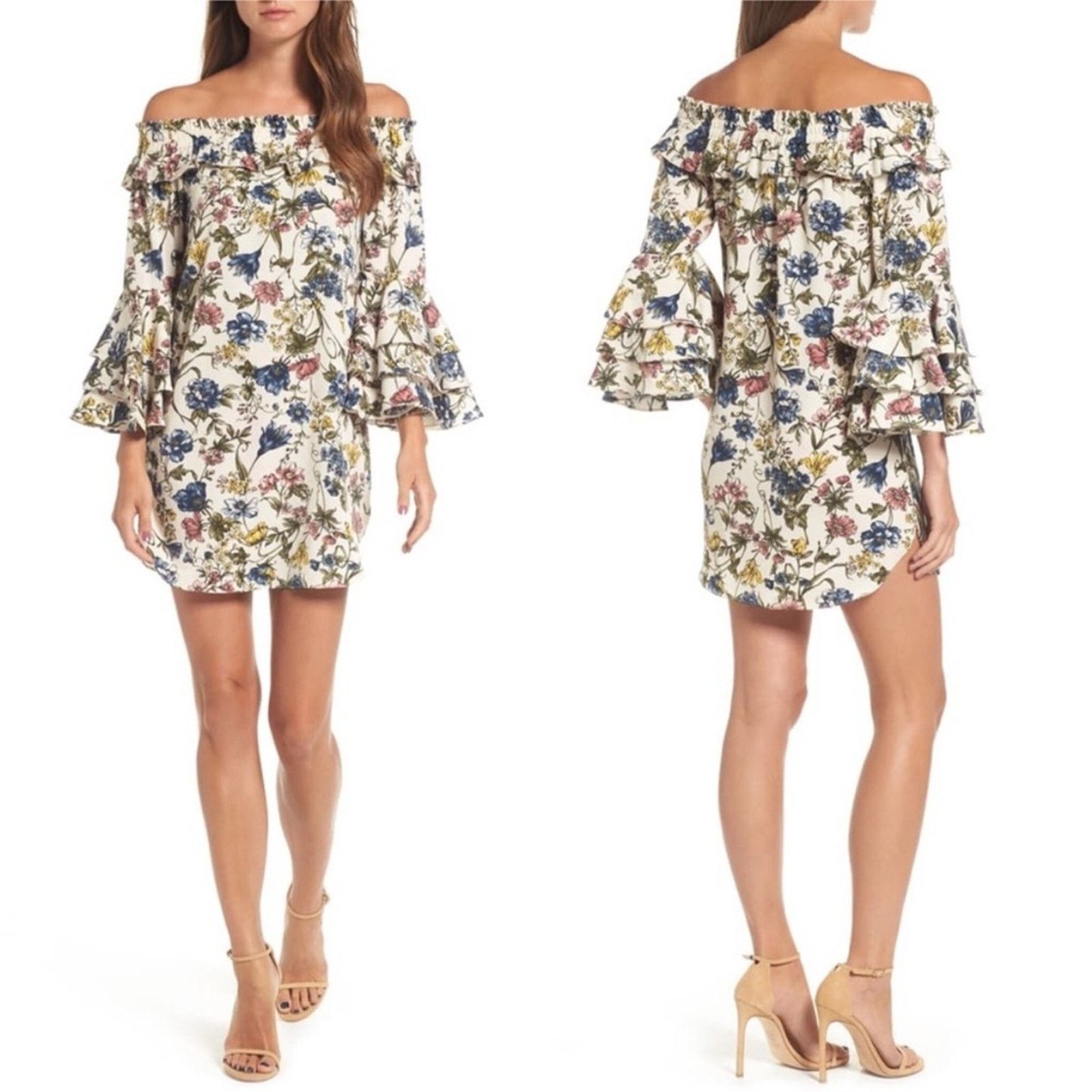 MISA LOS ANGELES shops Amal Floral Off The Shoulder Ruffle Sleeve Mini Dress XS