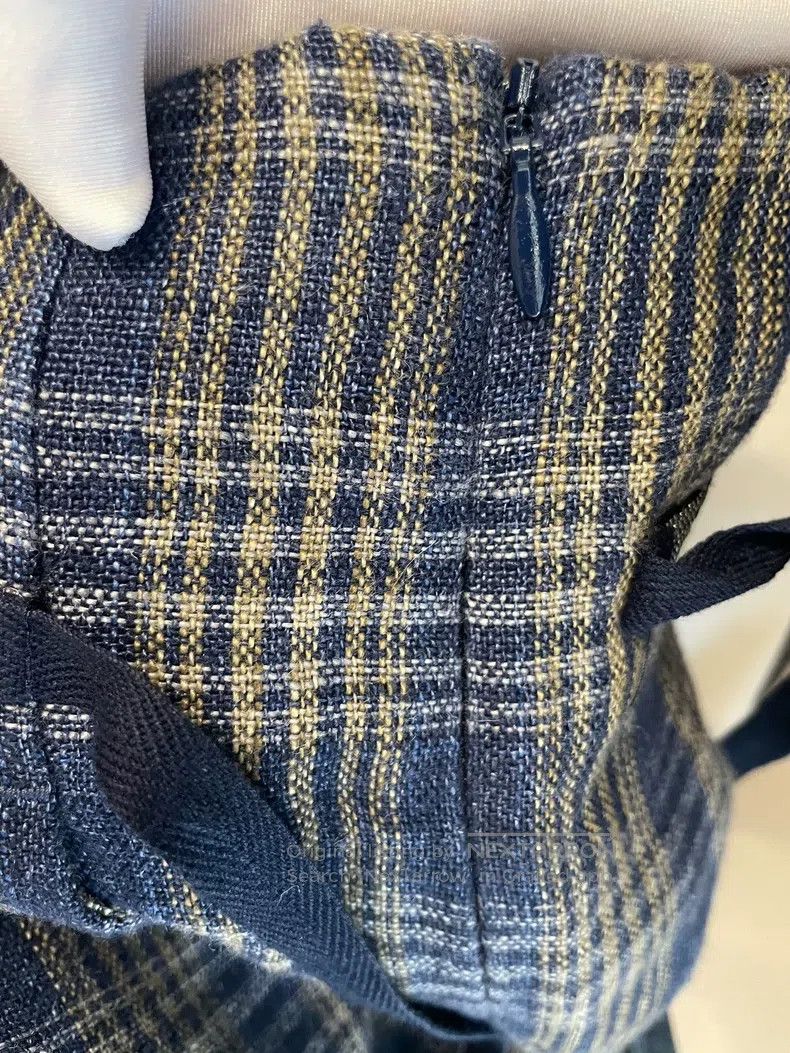 Brunello Cucinelli Brunello Cucinelli Blue Gray Plaid Mixed Beaded Linen Casu Size 27" / US 4 / IT 40 - 9 Thumbnail