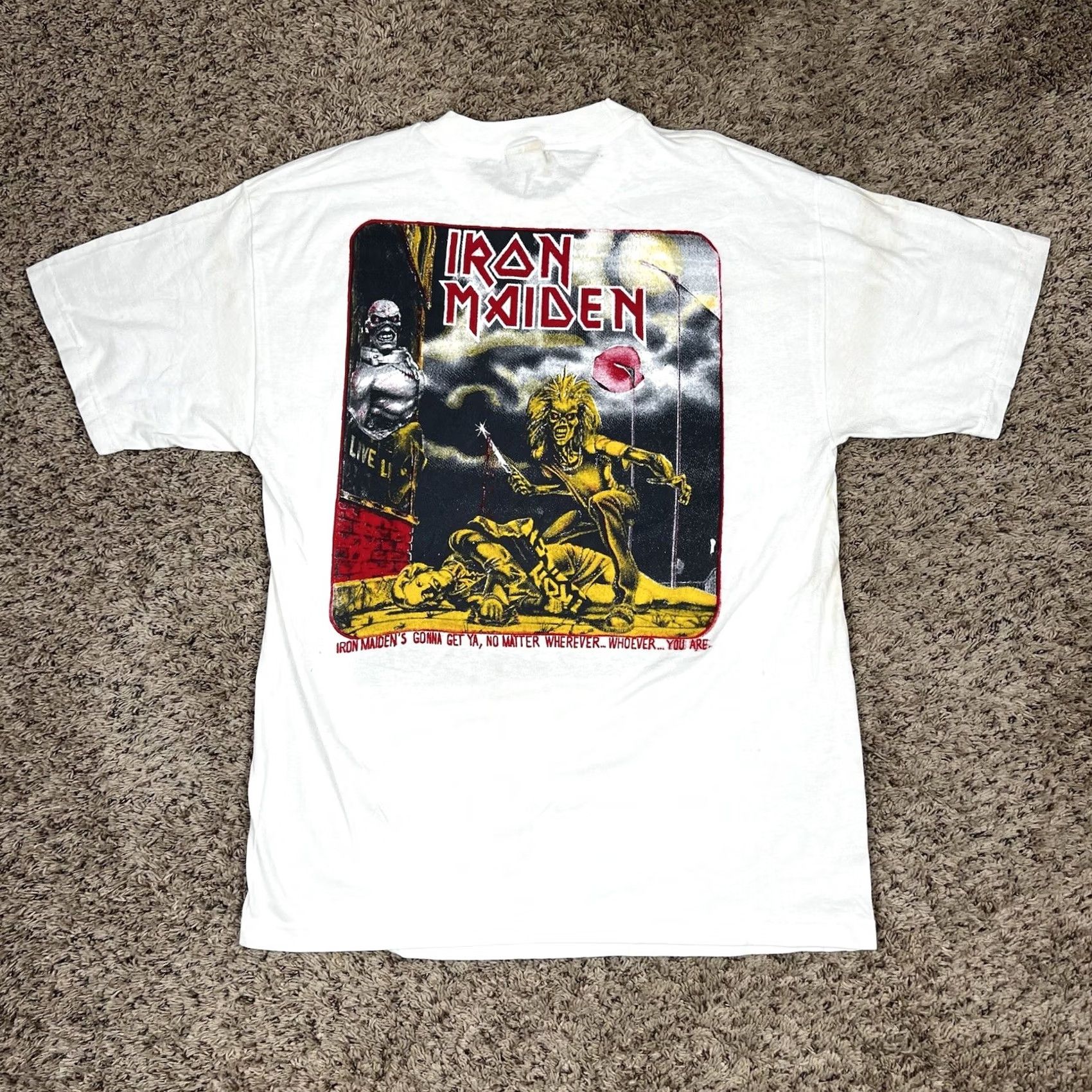 Vintage Vintage Iron Maiden Gonna Get Ya No Matter Who You Are Shirt Large Deadstock Unisex Adults 90s Grunge White Cotton Short Sleeve Crew Neck Graphic Size US L / EU 52-54 / 3 - 3 Thumbnail