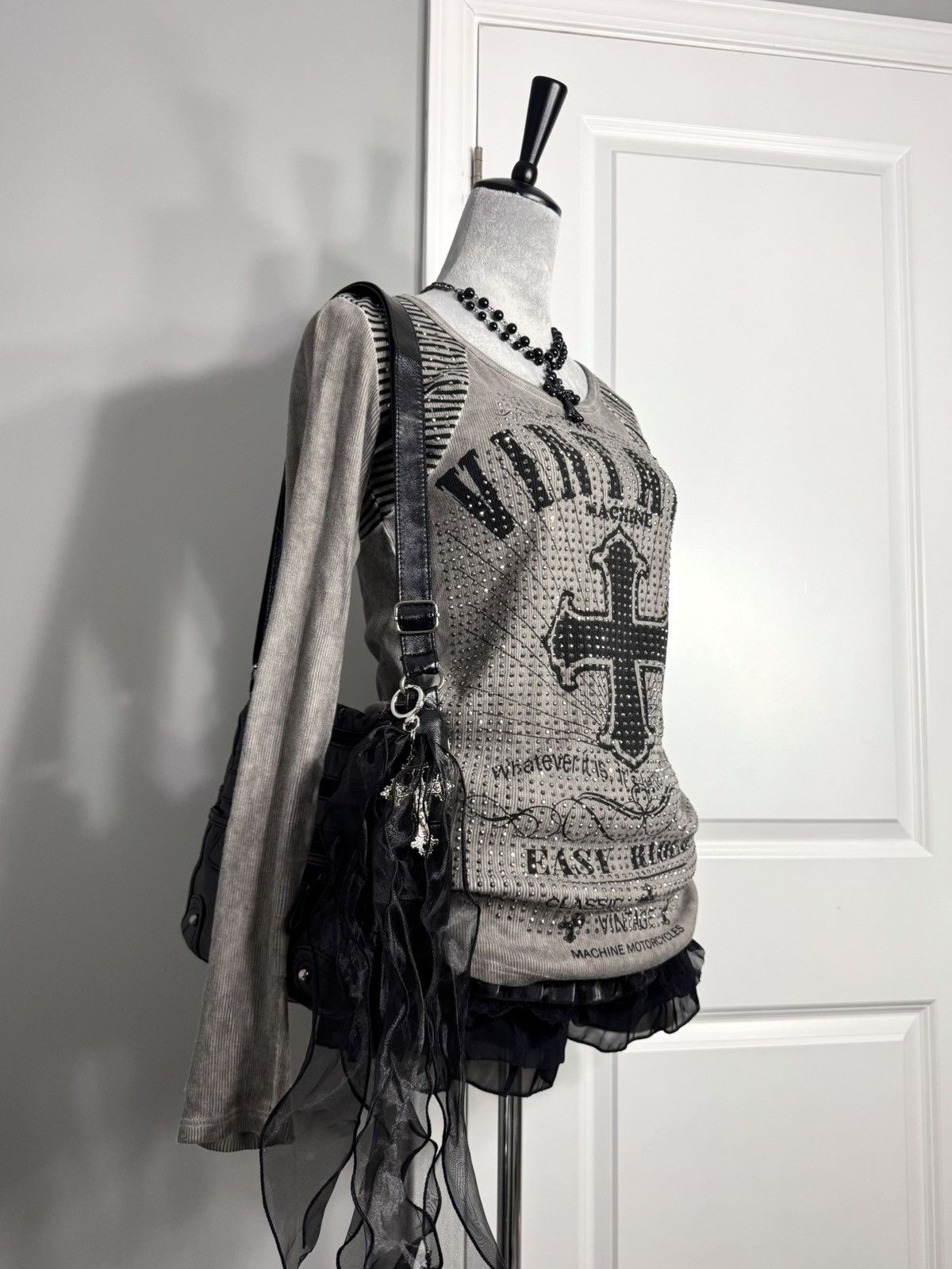 Other Vintage Western Grunge Striped Rhinestone Longsleeve Top Size M / US 6-8 / IT 42-44 - 7 Thumbnail