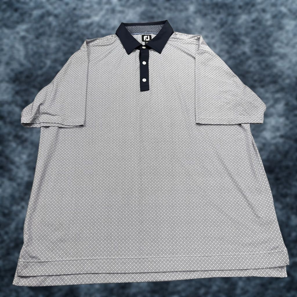 Footjoy FootJoy Polo Shirt Mens 2XL White Logo Breathable Stretch Golf Short Sleeve Collared Regular Fit Summer Casual (Geometric) Size US XXL / EU 58 / 5 - 1 Thumbnail