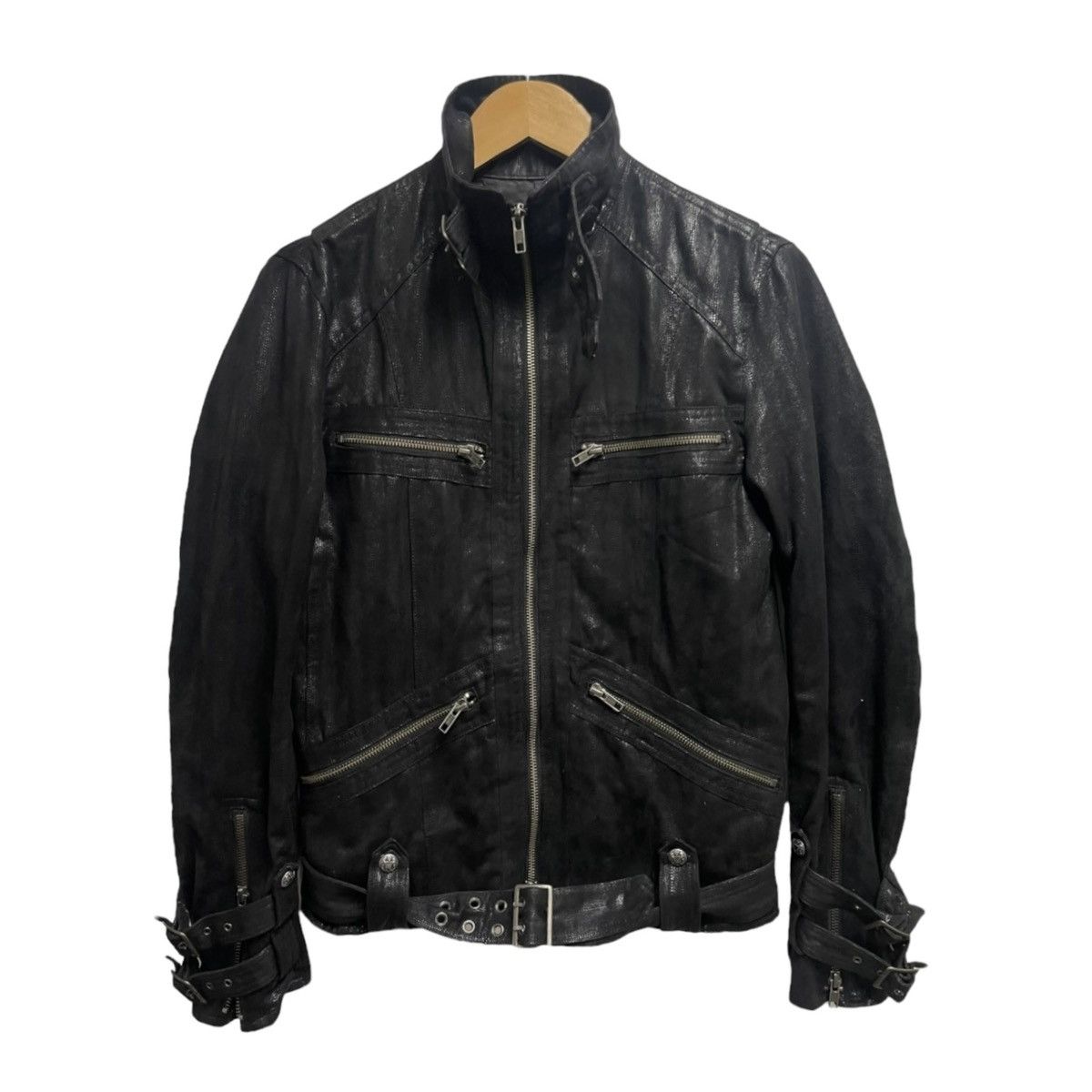 image of Schlussel Pinstripe Wax Leather Bondage Jacket in Black, Men's (Size Medium)