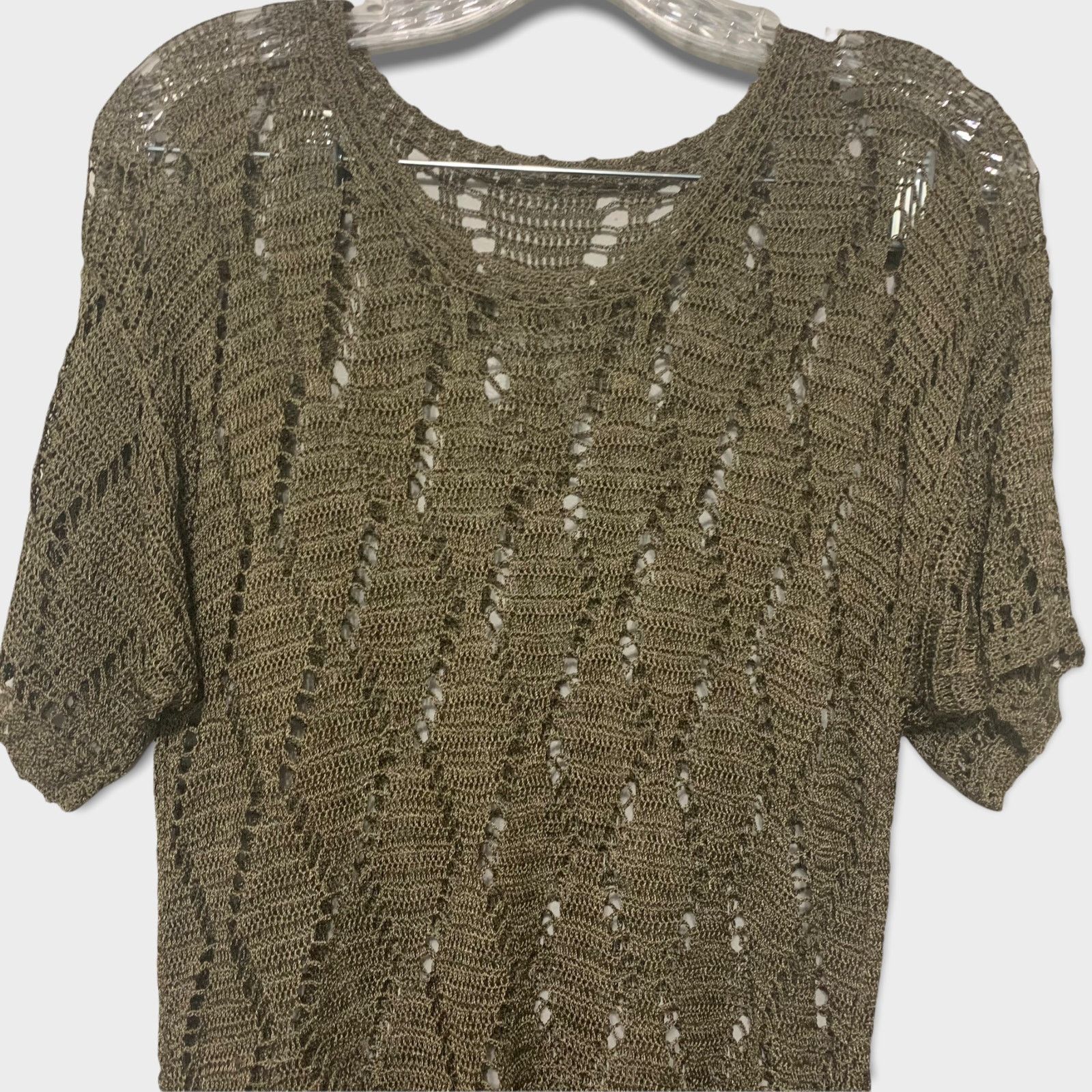Other Boho Olive Green Crocheted Cover Up Large Tunic Top Pullover Size L / US 10 / IT 46 - 2 Thumbnail