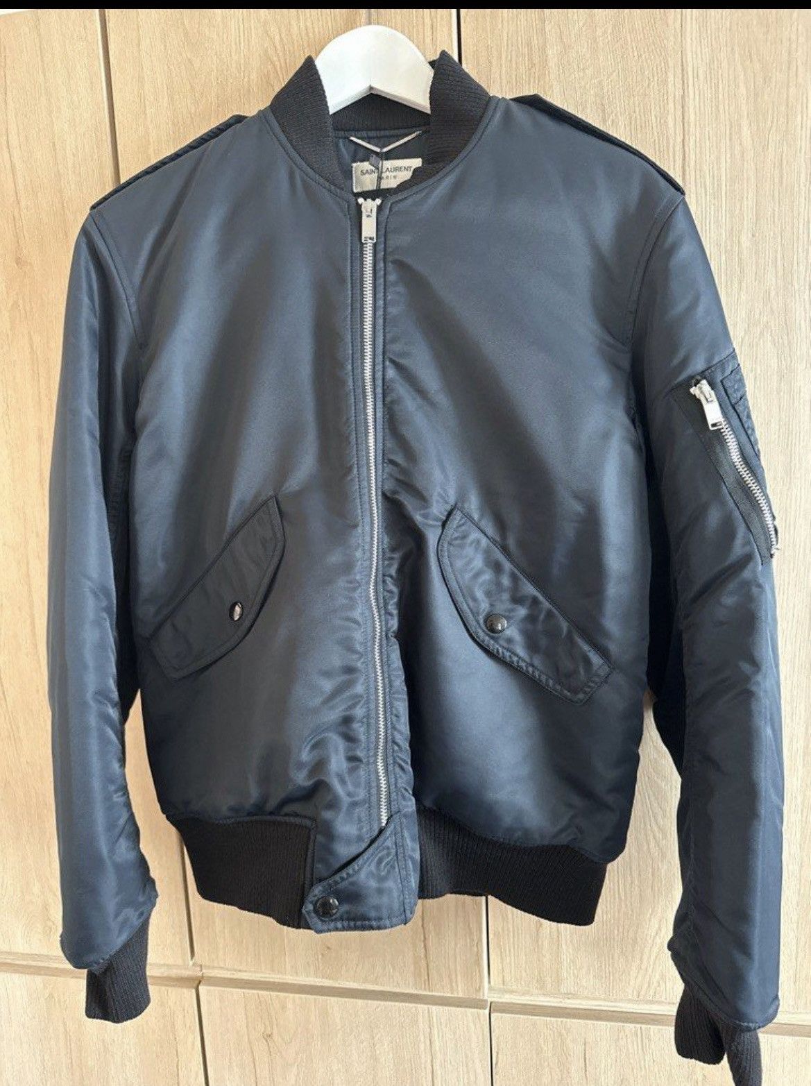 image of Saint Laurent Paris Bomber Jacket - Size S in Navy, Men's