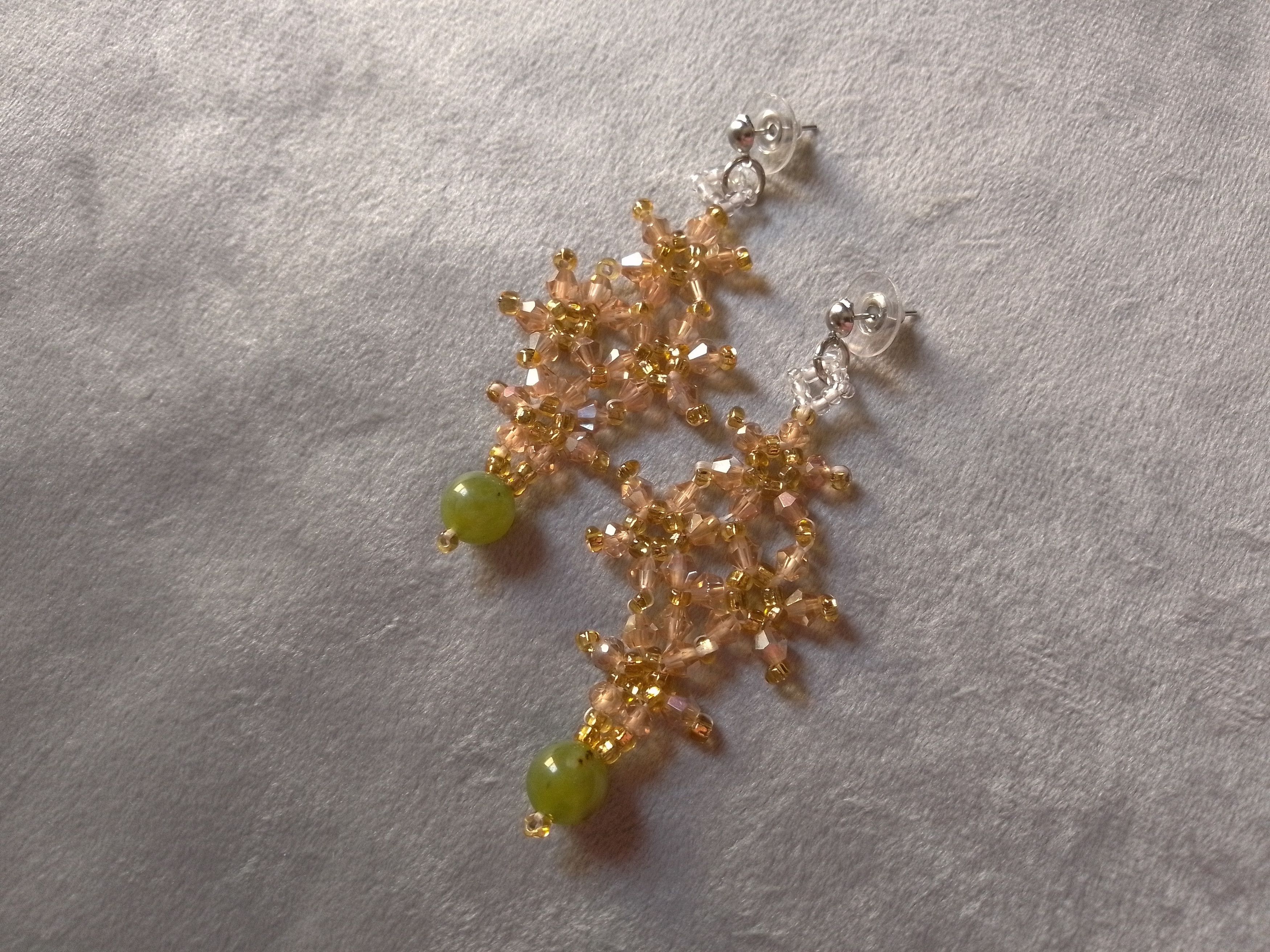 Handmade Earrings in crystal with natural Green jade gemstones Size ONE SIZE - 4 Thumbnail
