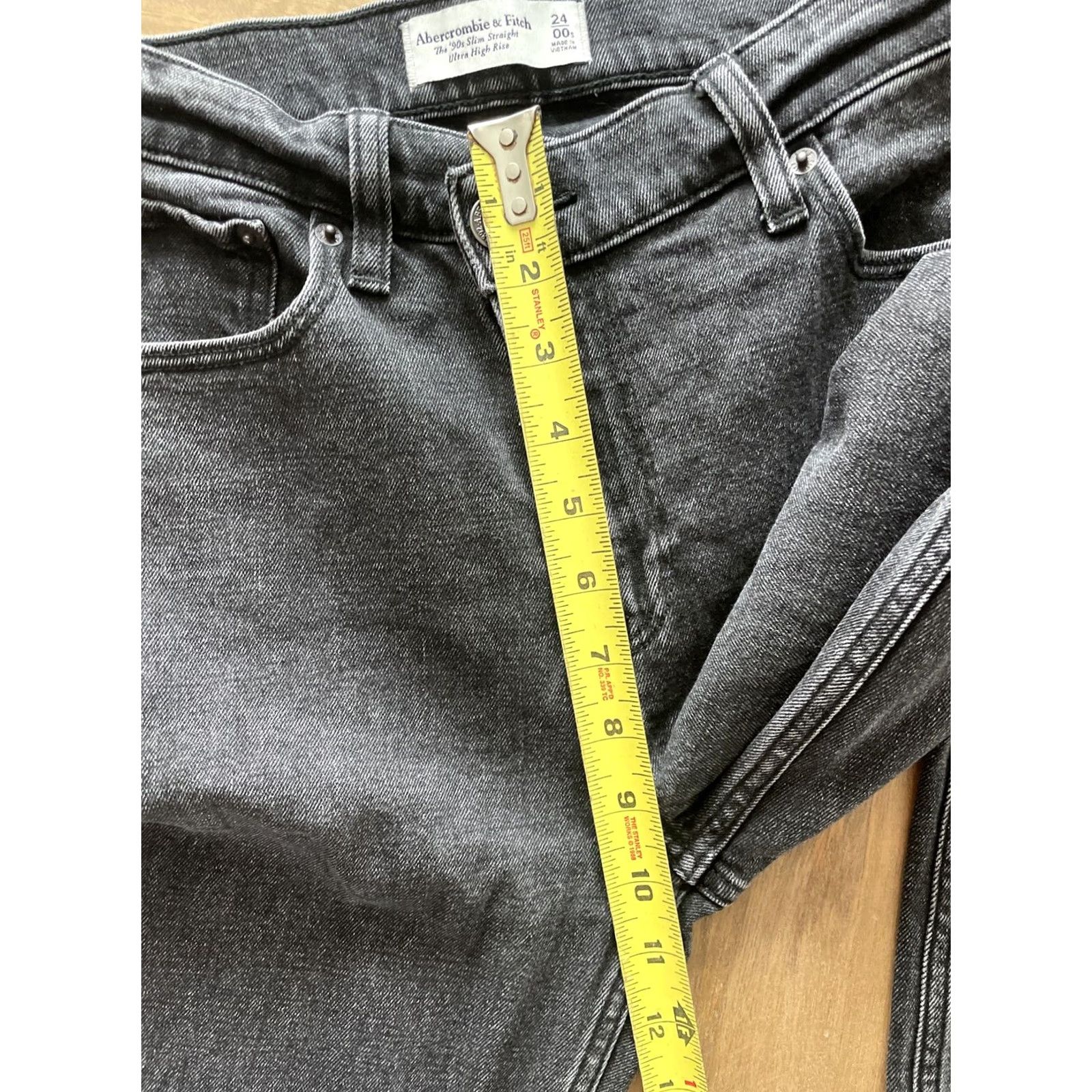 Abercrombie & Fitch VINTAGE Abercrombie & Fitch 90s Slim Straight High Rise Jeans Women's 00s 24x29 Black Denim 5-Pocket Logo Zipper Button Jeans Womens 90s 00s Y2K Size 42" / US 20 - 7 Thumbnail