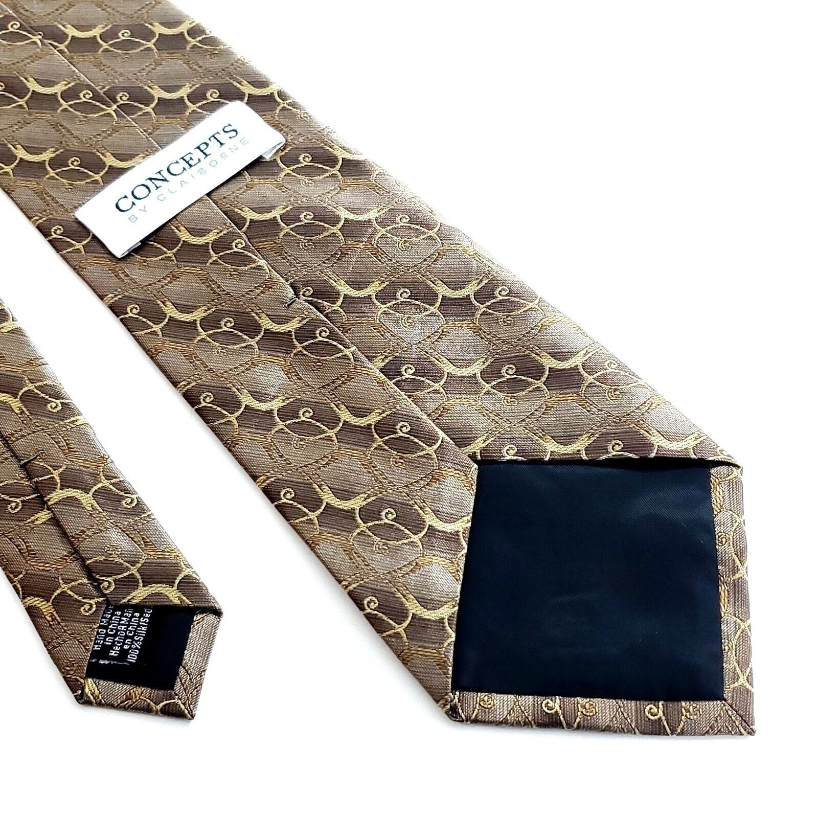 Designer Concepts By Claiborne Woven Brown Tan Geometric Silk Tie Size ONE SIZE - 5 Thumbnail
