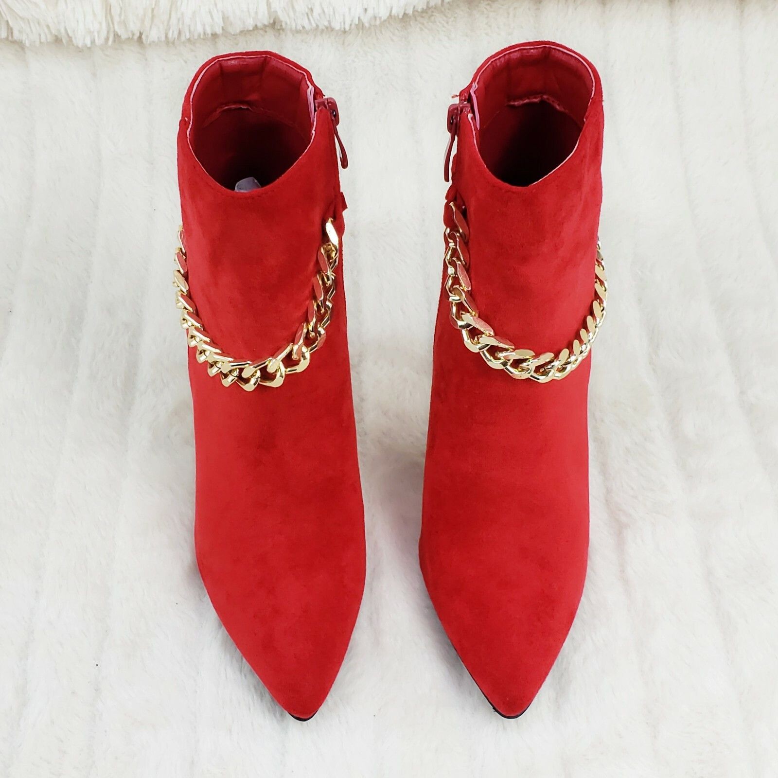 Other Crave Red FX Suede & Chain Sexy Pointy Toe 4" Stiletto High Size US 8.5 / IT 38.5 - 9 Thumbnail