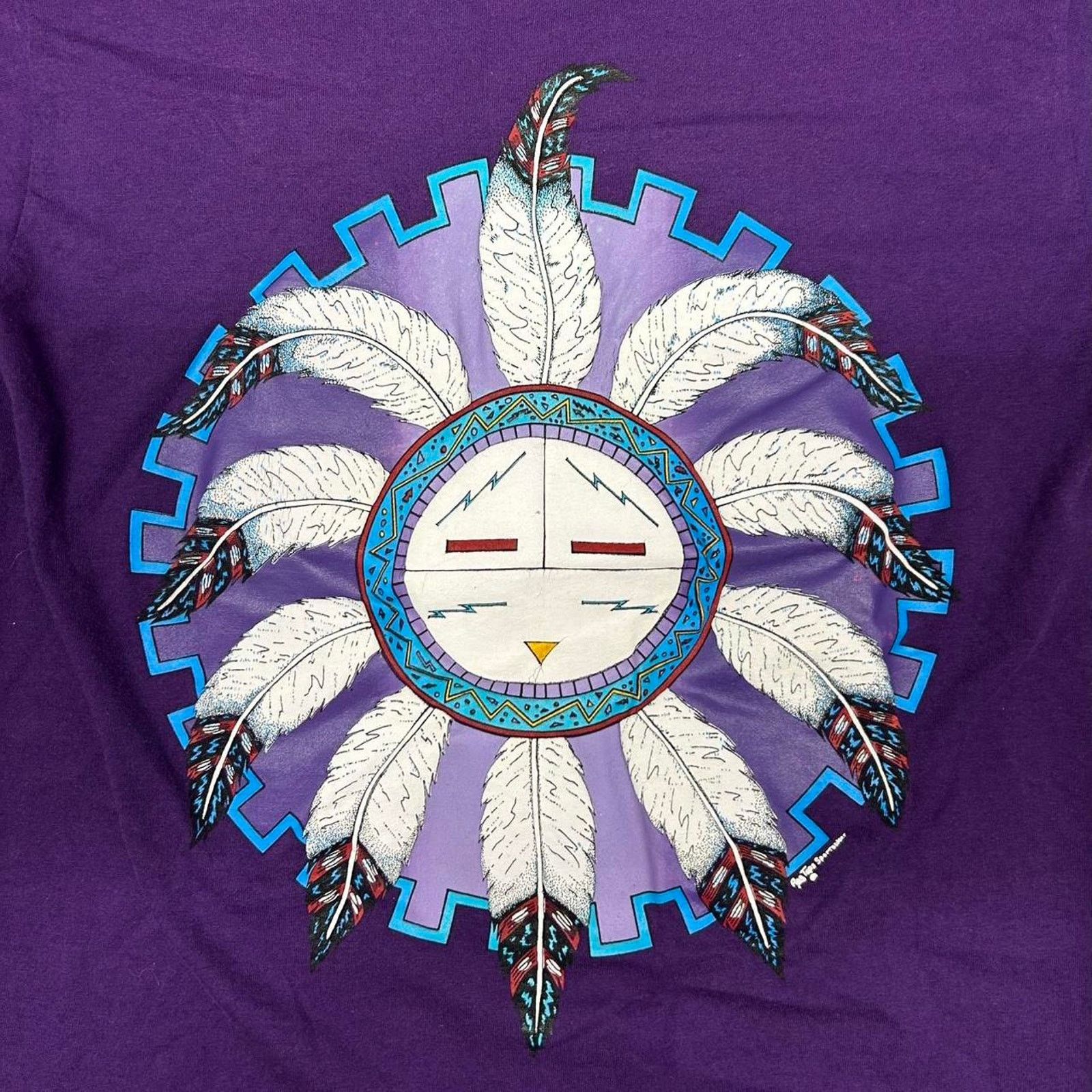 Fruit Of The Loom VTG 90s Native American graphic tee with feathers Size M / US 6-8 / IT 42-44 - 2 Thumbnail
