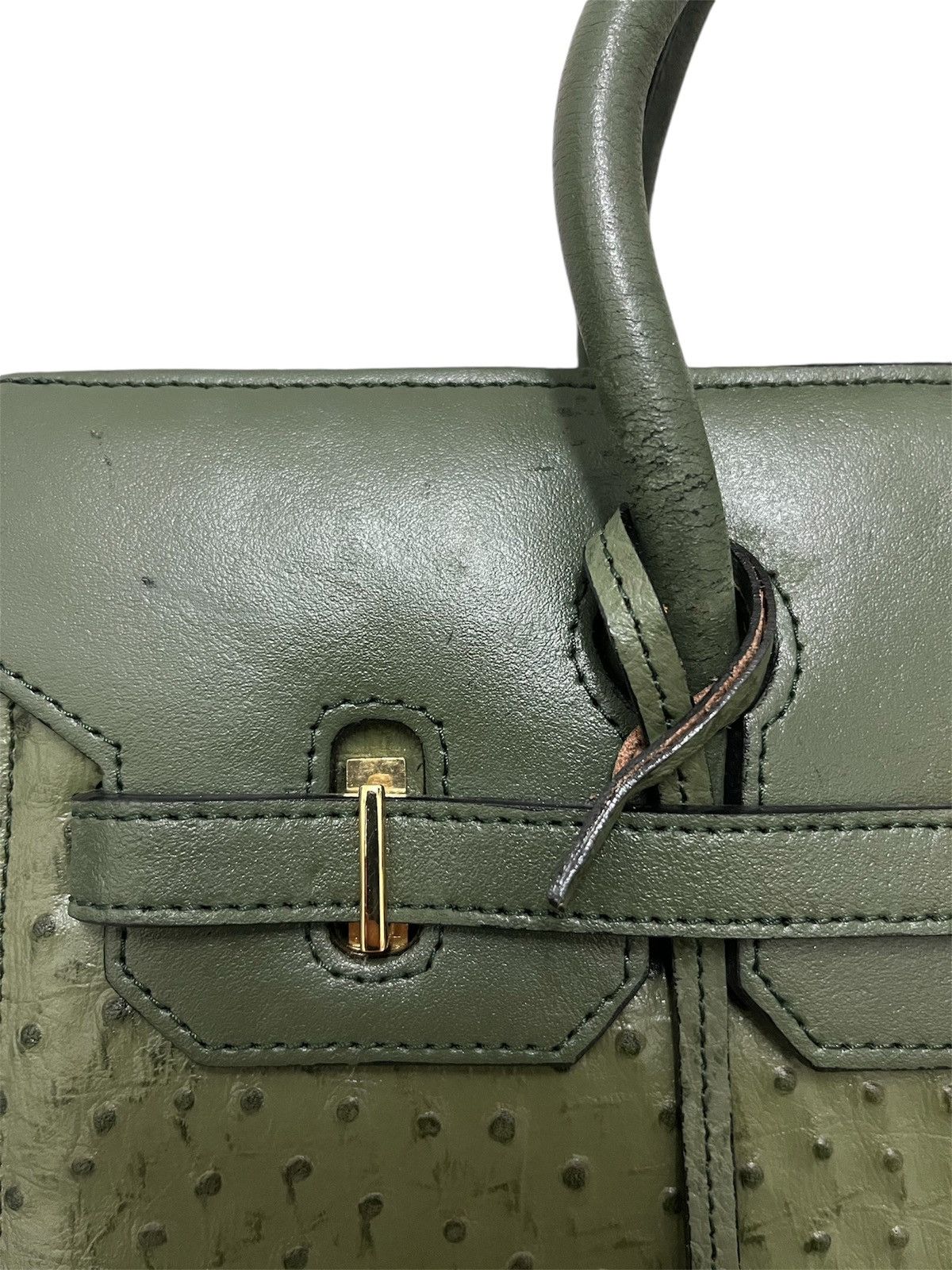 Leather Birkin Style Hand Bag Ostrich Leather Size ONE SIZE - 5 Thumbnail