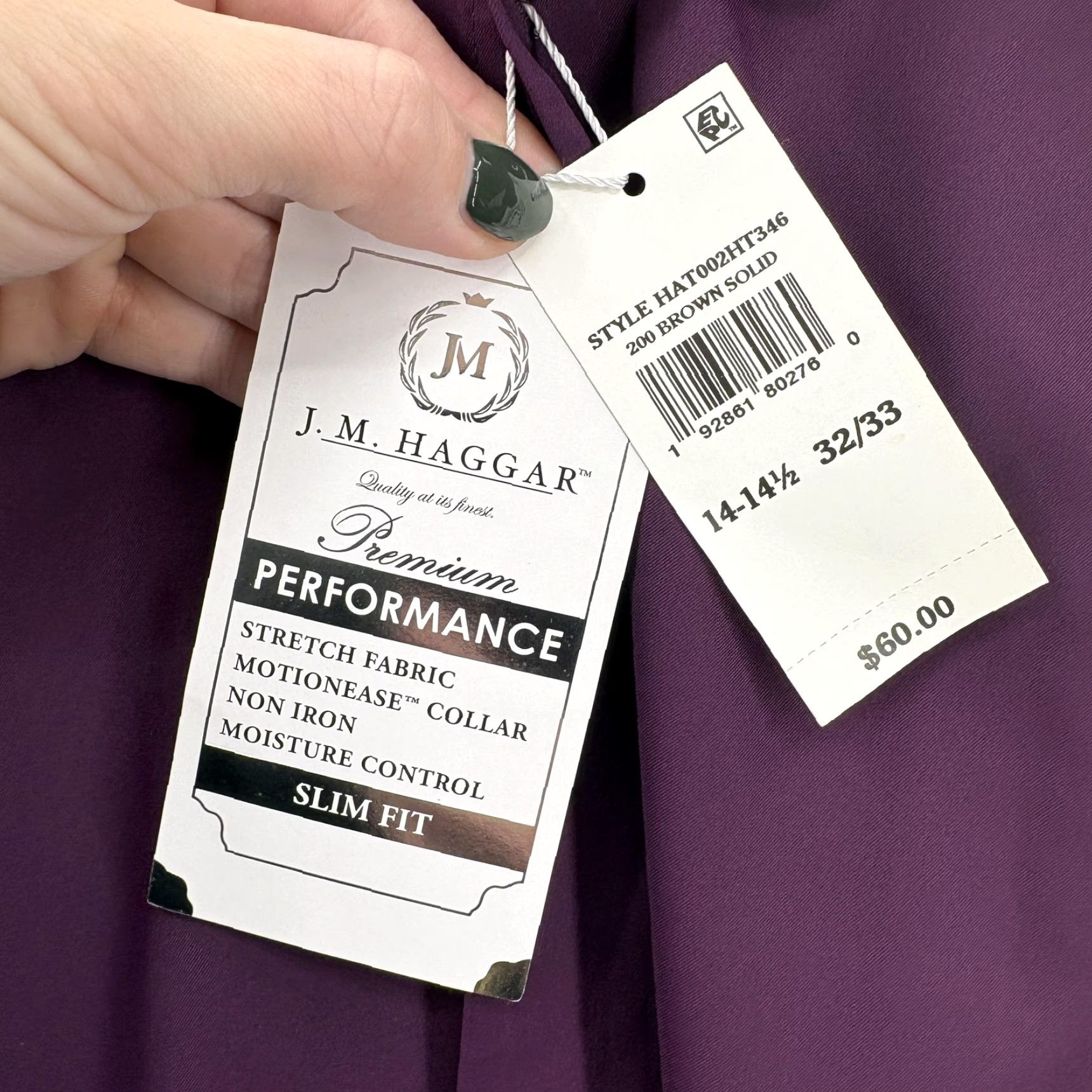 Haggar Haggar Mens Dress Shirt 14-14.5 32/33 Purple Premium Performance Slim Fit NWT Non-Iron Moisture Wicking Stretch 93% Polyester 7% Spandex Long Sleeve Size US M / EU 48-50 / 2 - 7 Thumbnail