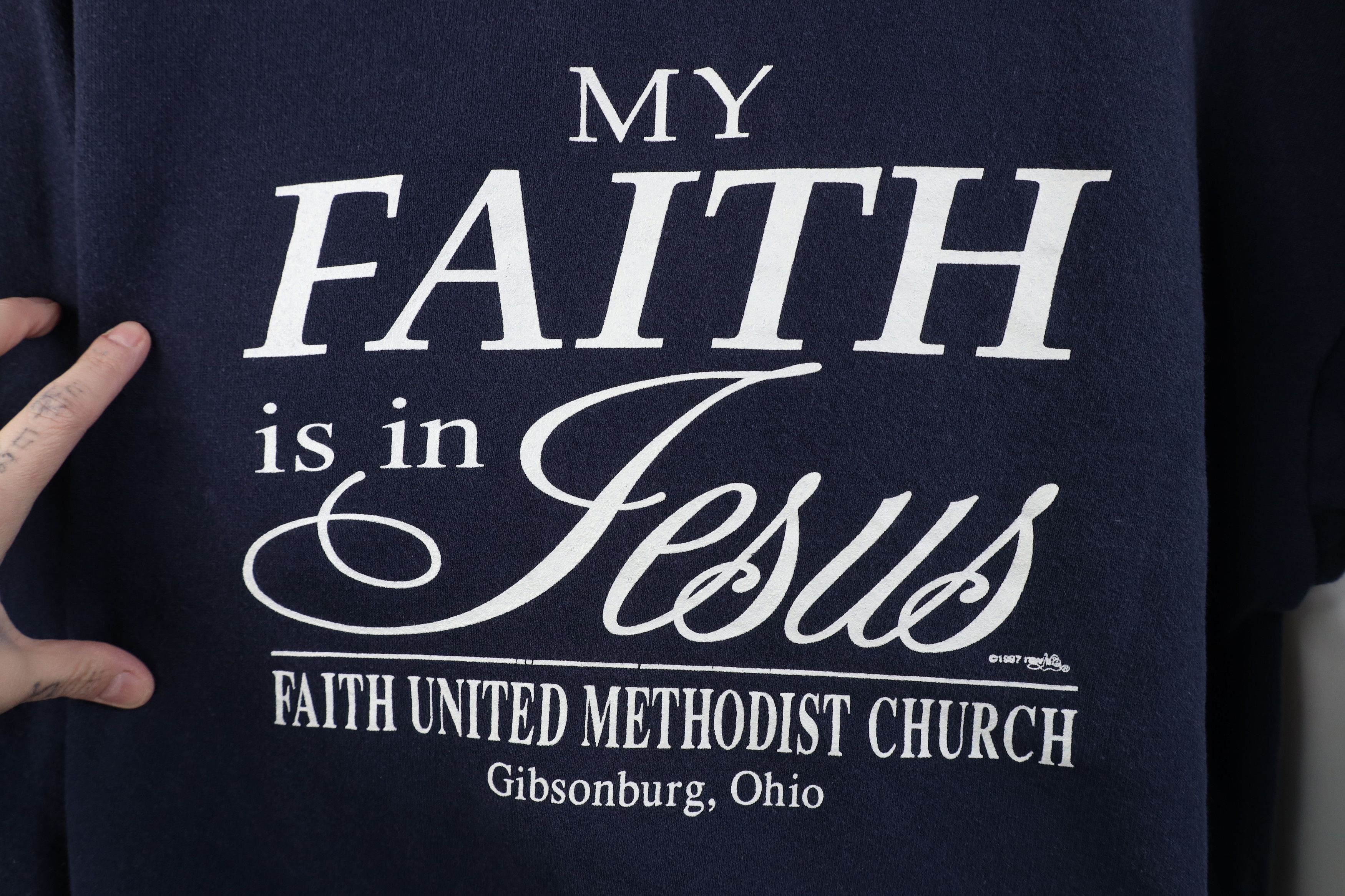 Vintage Vintage 90s My Faith Is In Jesus Christian Sweatshirt USA Size L / US 10 / IT 46 - 4 Thumbnail