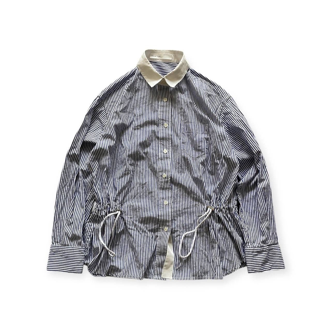 SS15 Sacai Drawstring Striped Cotton Shirt