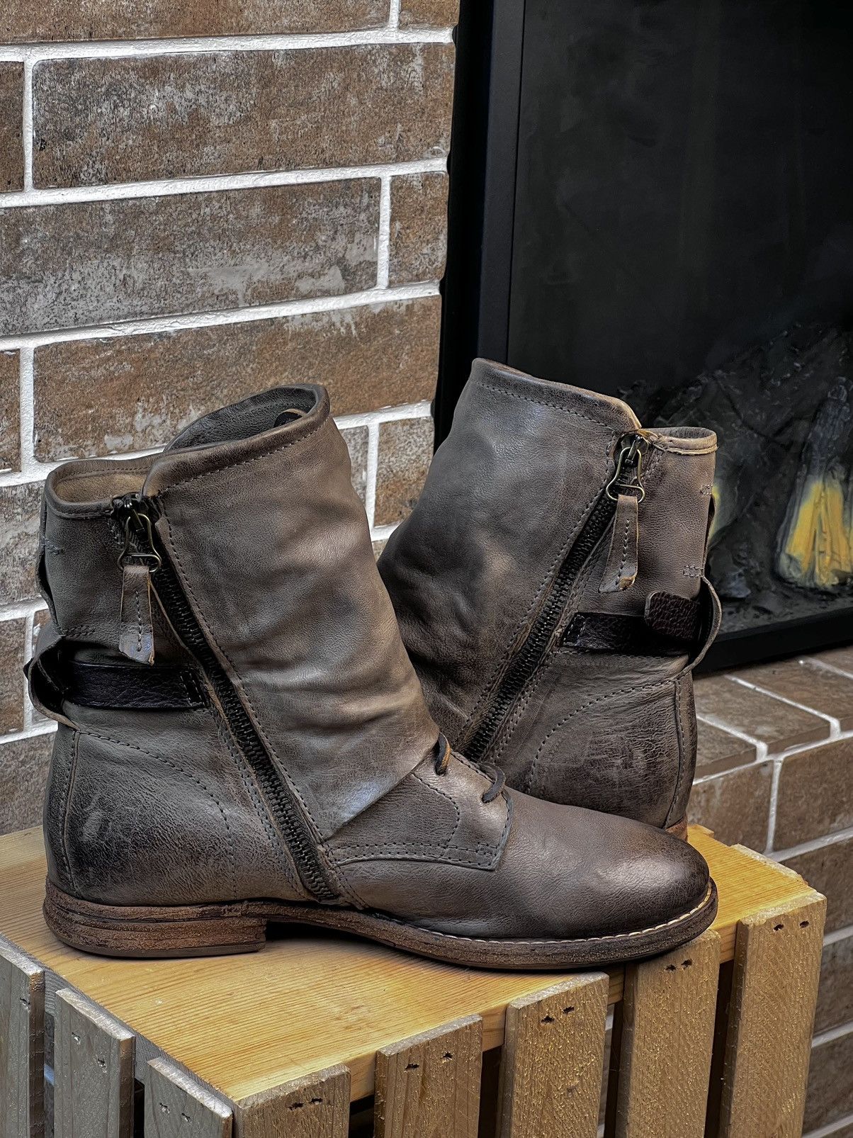 A.S.98 A.S.98. Airstep Grey Leather Biker Ankle Boots Size US 8 / IT 38 - 6 Thumbnail