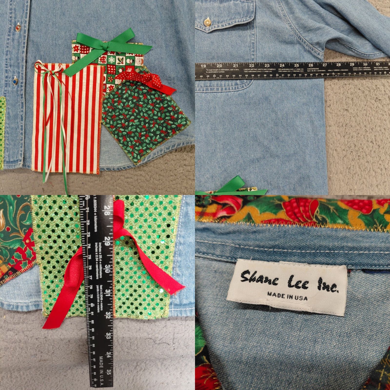 Lee VINTAGE Shane Lee Inc Shirt Womens 2XL Blue Denim Christmas Present Patches With Bows Shirt Womens 2XL Blue Denim Christmas Present Patches With Bows Size XXL / US 16-18 / IT 52-54 - 9 Thumbnail