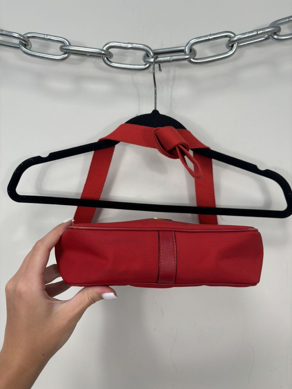 Celine Vintage Celine MO4 Red Fabric Minimalist Rare Shoulder Bag Size ONE SIZE - 7 Thumbnail