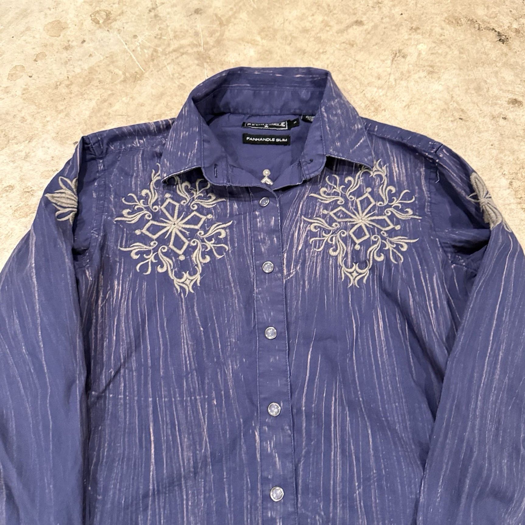 Vintage Panhandle Slim Shirt Mens Small Blue Stripe Snap 90 Proof Western Embroidered Shirt Size US S / EU 44-46 / 1 - 4 Thumbnail