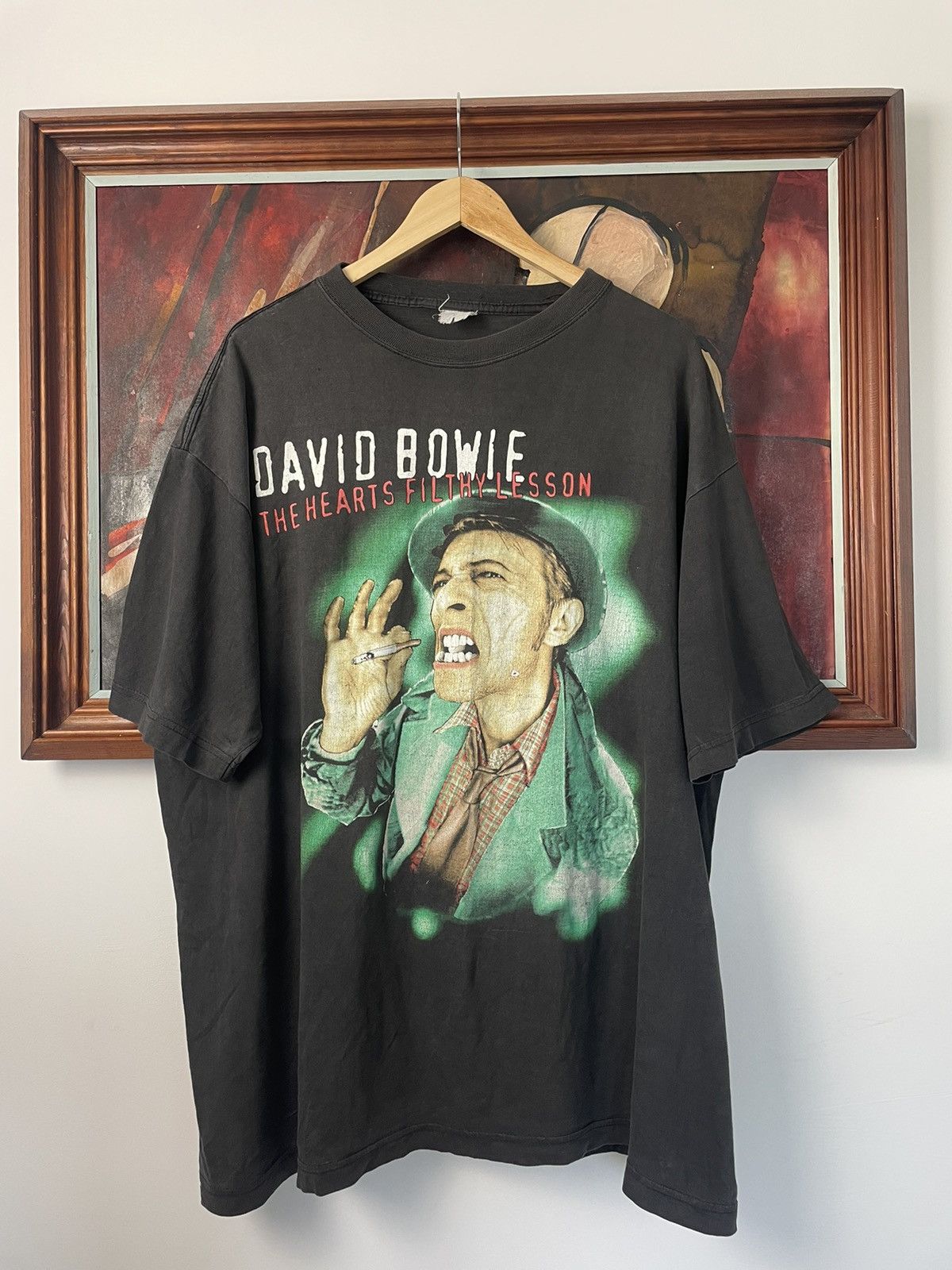 image of Band Tees x Tour Tee Vintage 90's David Bowie Rock Tour Band Tee Outiside 1996 in Black (Size XL)