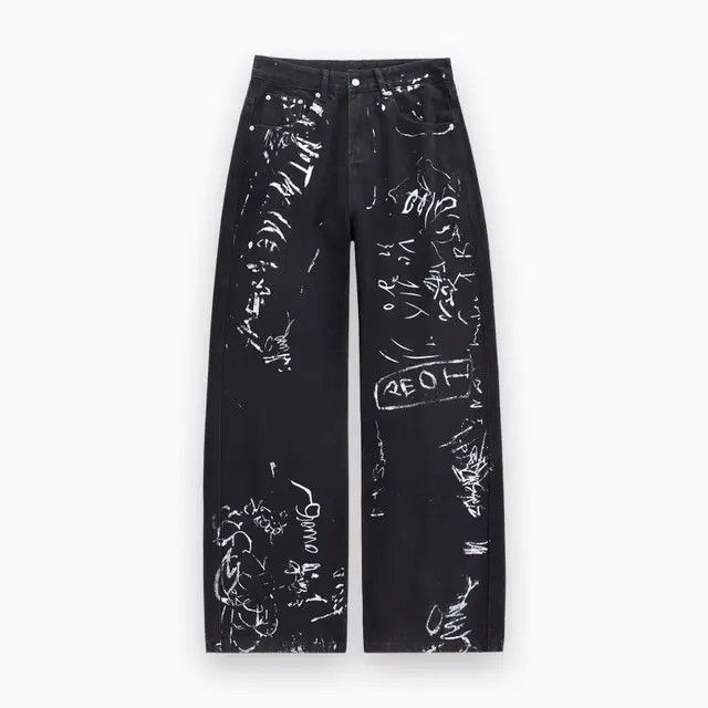 Japanese Brand × Jean baggy hiphop skate pattern y2k paint graffiti jeans Size US 33 - 6 Thumbnail
