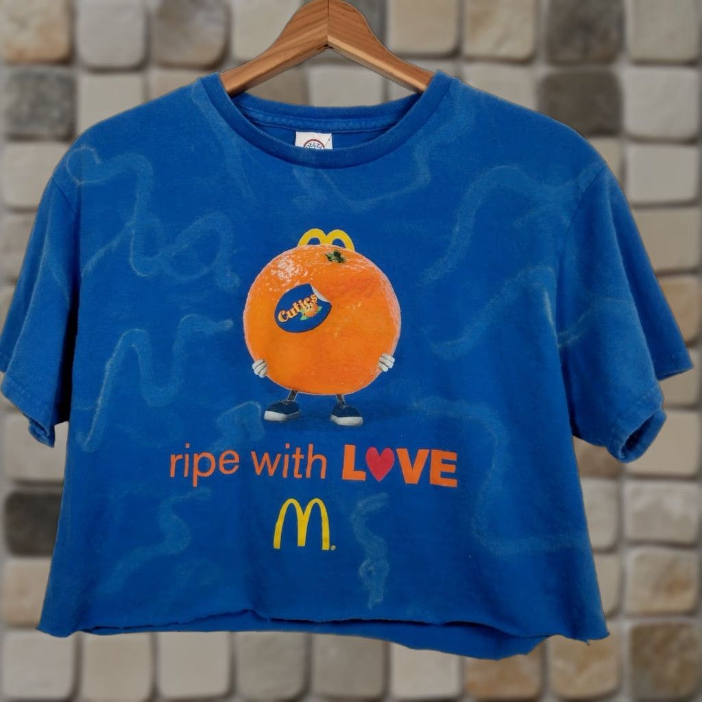 Vintage VINTAGE McDonald's Graphic Crop Top Women Medium Blue Bleach Dyed 90s Fast Food Casual Shirt Size M / US 6-8 / IT 42-44 - 1 Thumbnail