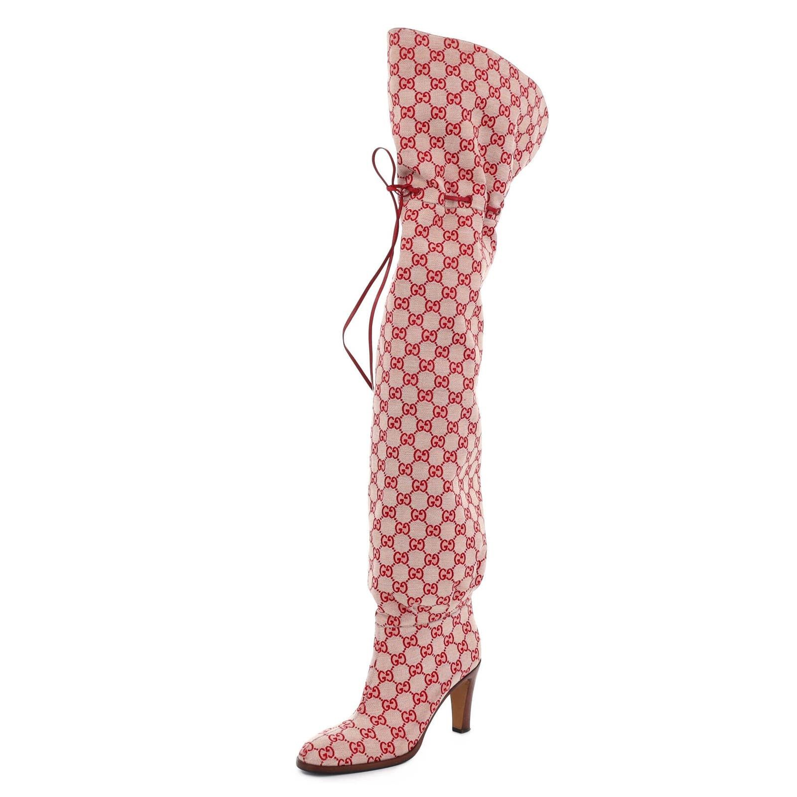 image of Gucci Women's Lisa Thigh High Boots GG Canvas None in Red (Size 4)