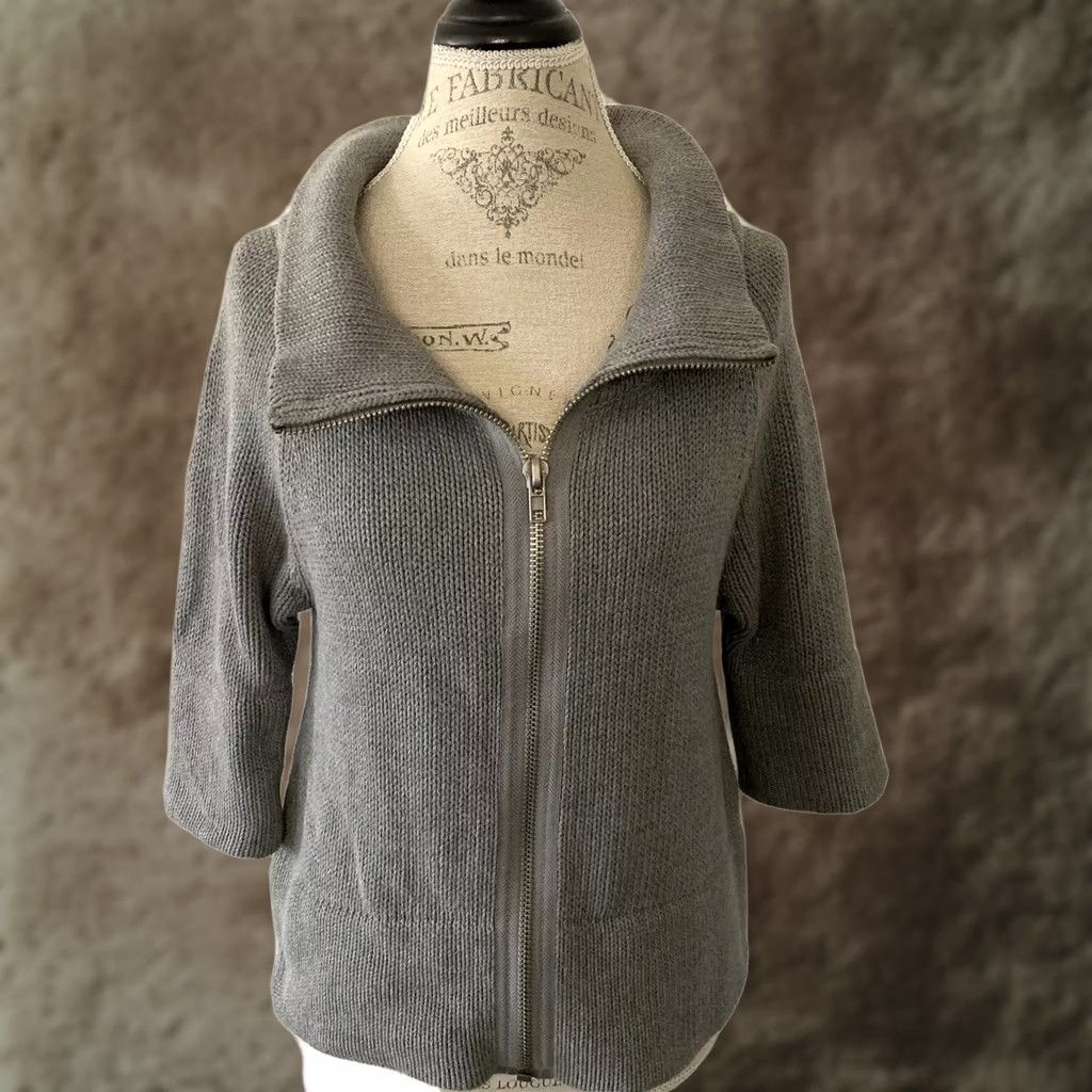Kenneth Cole Kenneth Cole Reaction Cardigan Sweater Womens S Gray Zip Front Knit 3/4 Sleeve Size S / US 4 / IT 40 - 1 Thumbnail