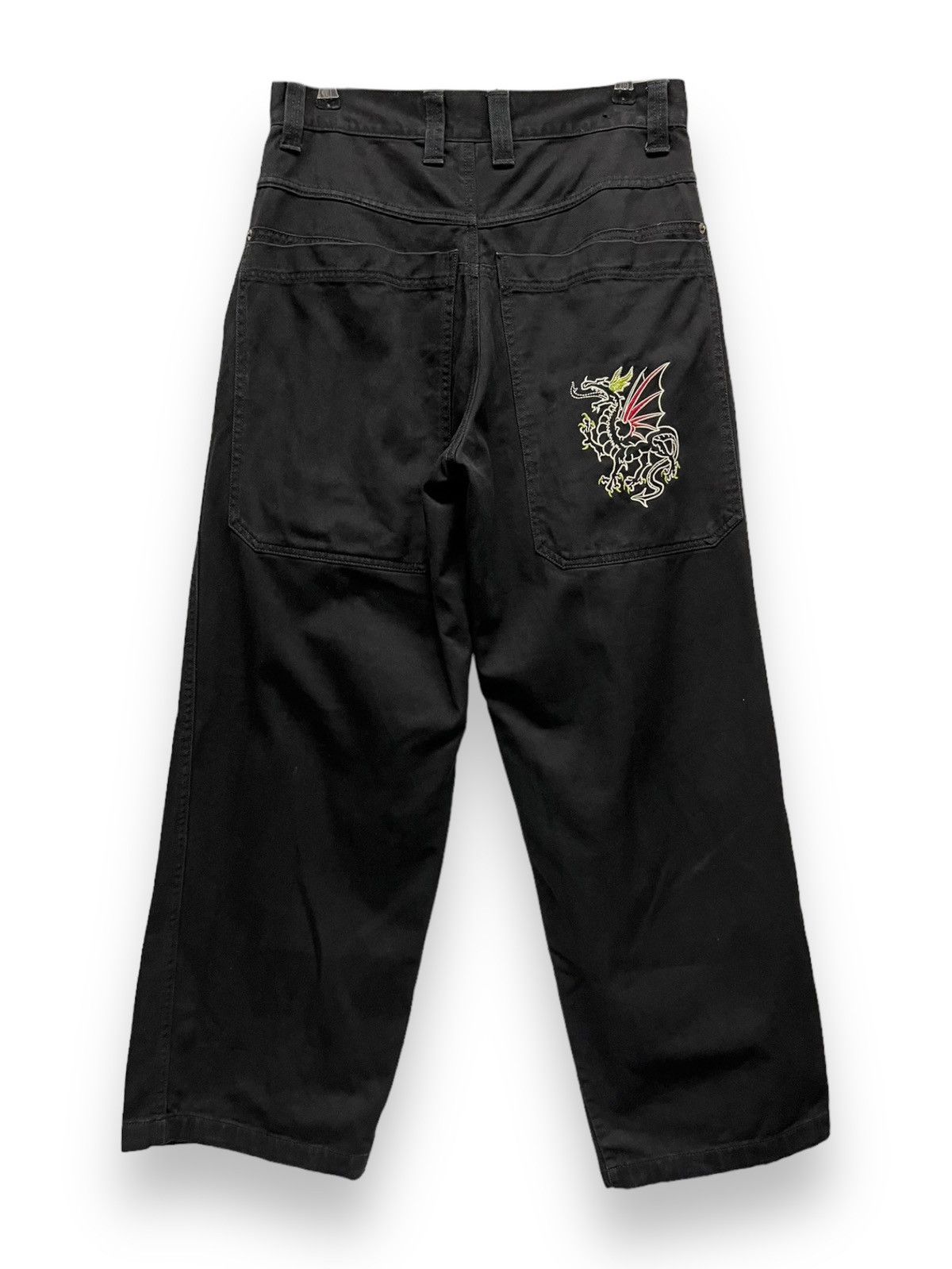 Highland 90’s HIP HOP BAGGY Big Pocket Dragon Embroidery Black Denim Size US 30 / EU 46 - 2 Thumbnail