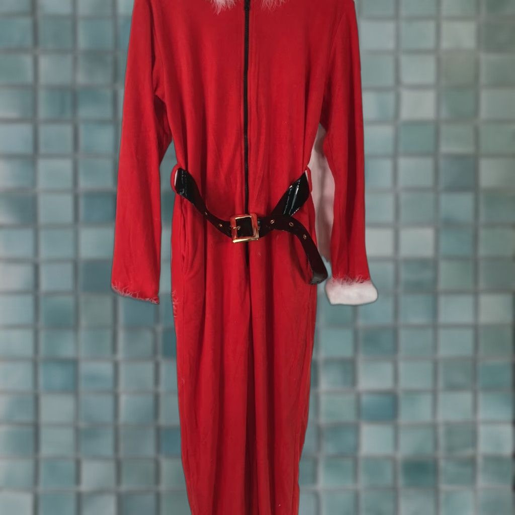 Vintage Just Love Womens Belted Santa Red Fleece Hoodie One Piece Body Suit Size Small Size S / US 4 / IT 40 - 1 Thumbnail