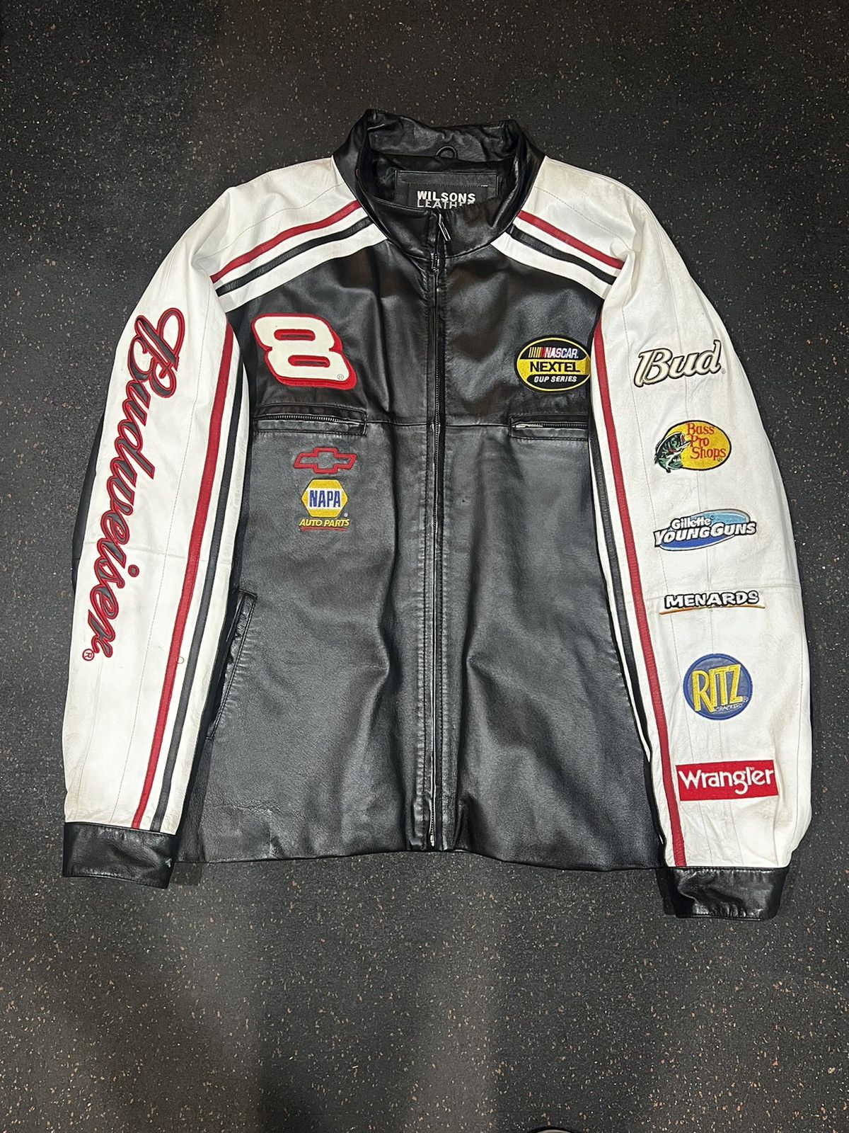 image of Dale Earnhardt Nascar Budweiser Leather Jacket in Black, Men's (Size XL)