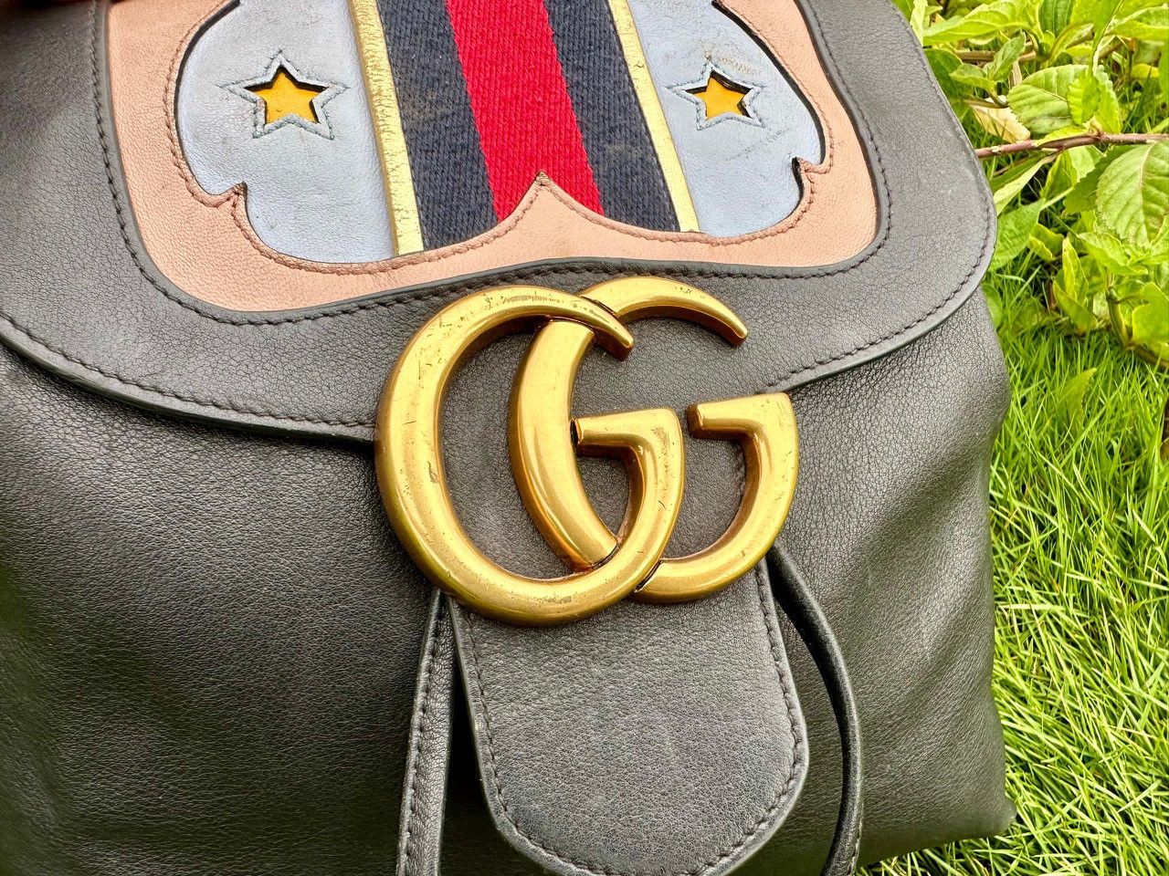 Gucci Authentic Gucci Leather GG Marmont Web Flap Chain Backpack Size ONE SIZE - 8 Thumbnail