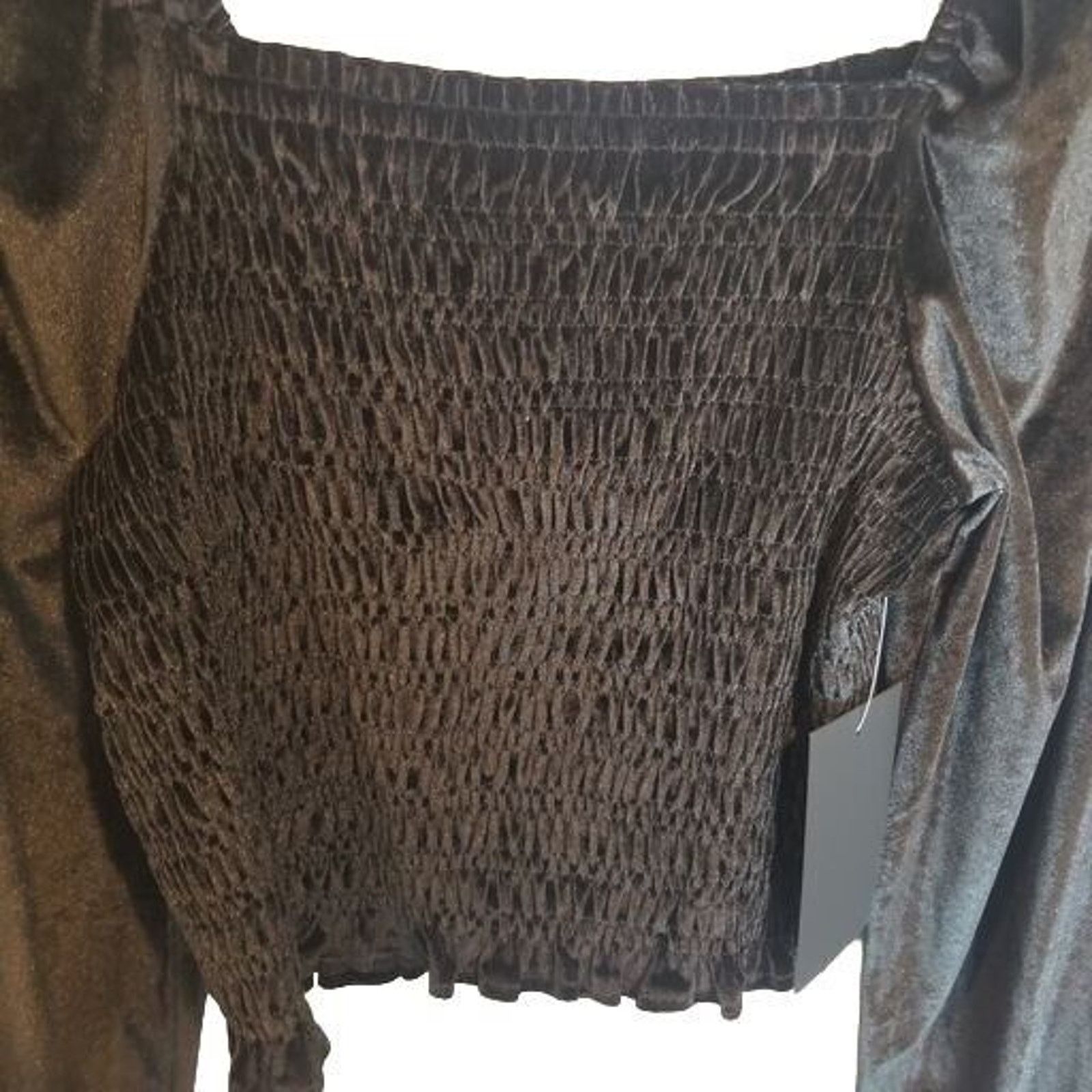 Babylon Bagatelle Womens Velvet Smocked Top Whimsygoth Fairy Grunge Size L / US 10 / IT 46 - 3 Thumbnail
