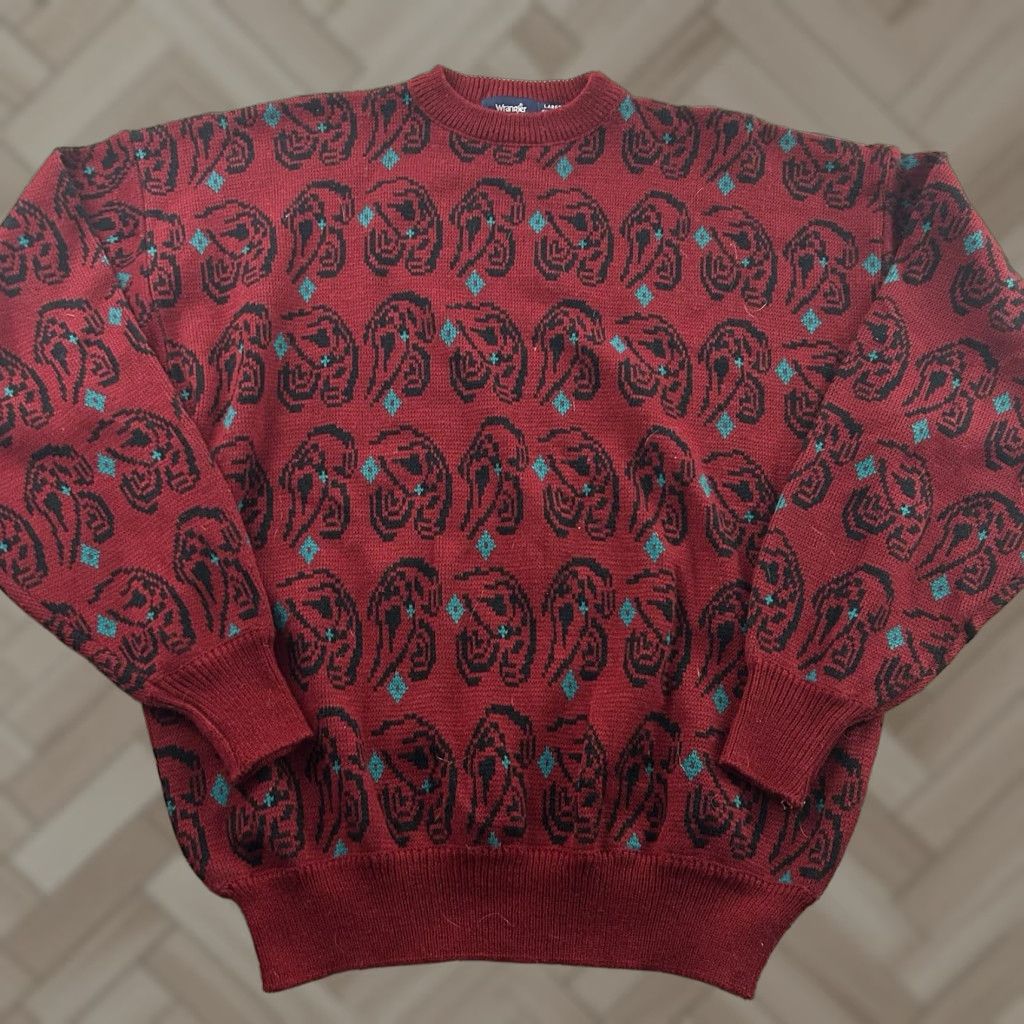 Wrangler VINTAGE Wrangler Pullover Crewneck Western Sweater Men L Red Wrangler Sweatshirt Western Pullover Crew Neck Red Mens 90s (if applicable) Size US L / EU 52-54 / 3 - 1 Thumbnail