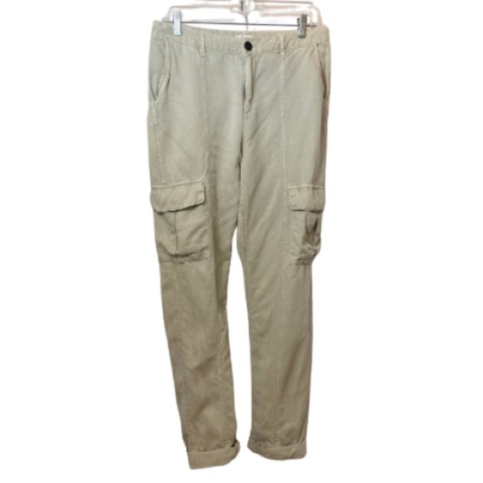 Nicole Miller Nicole Miller Linen Lyocell Cuffed Khaki Tan Cargo Pants Size 30" / US 8 / IT 44 - 1 Thumbnail