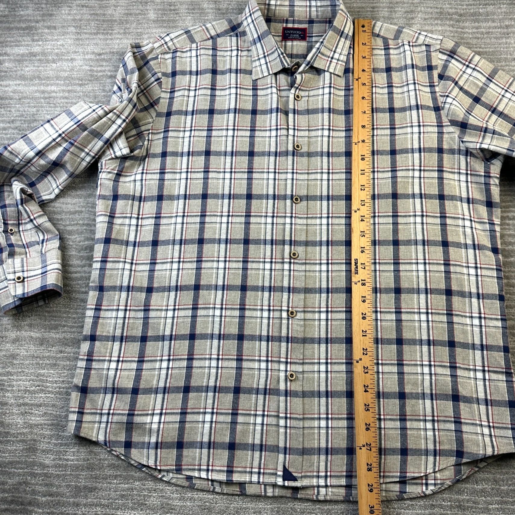 UNTUCKit UNTUCKit Shirt Mens Extra Large Gray Plaid Check Cotton Long Sleeve Button Size US XL / EU 56 / 4 - 8 Thumbnail
