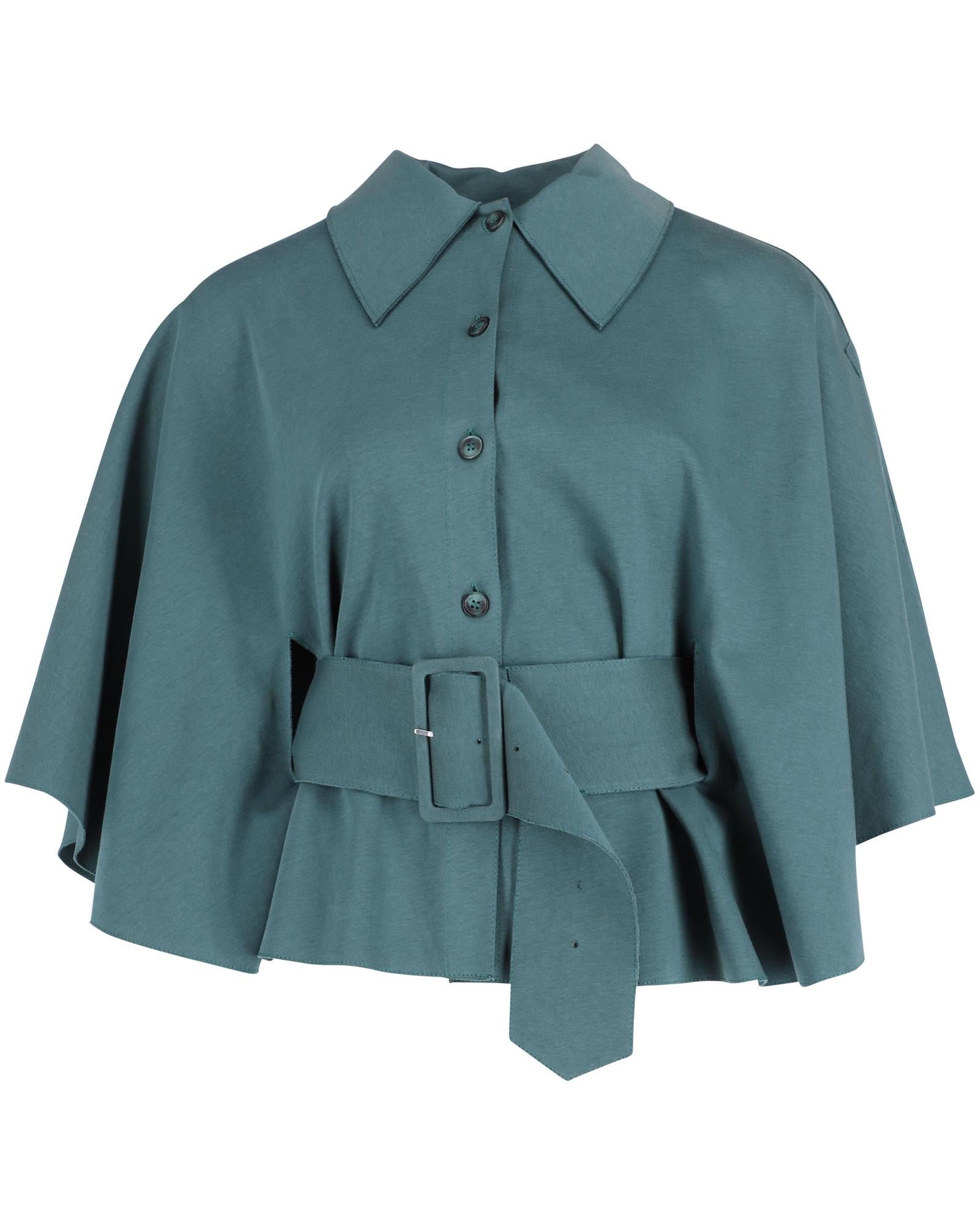 image of Teal Cotton Belted Cape Top By Maison Margiela in Green/Teal, Women's (Size Medium)