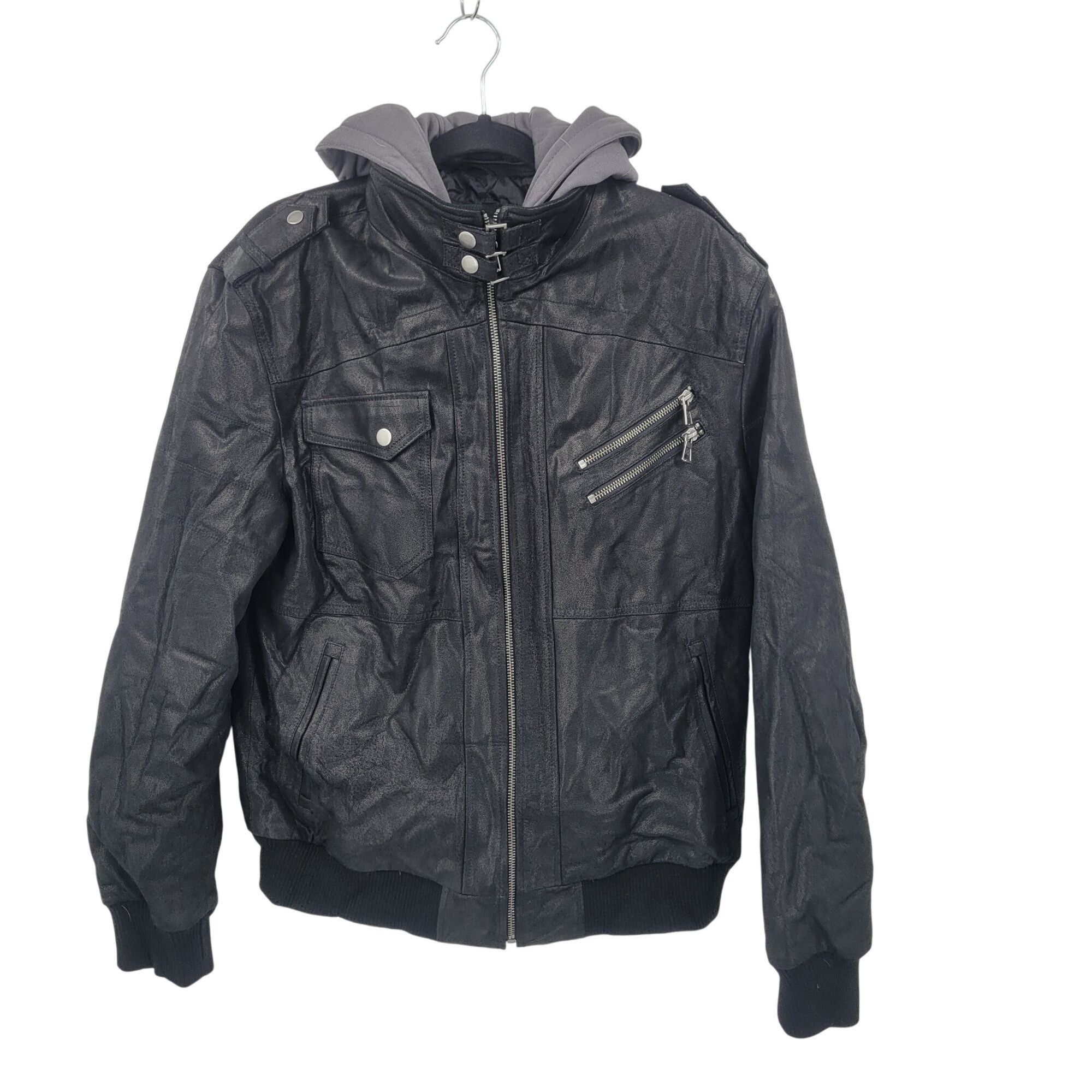 Other Flavor Mens Layered Pig Leather Hoodie Biker Moto Jacket M Size US M / EU 48-50 / 2 - 4 Thumbnail