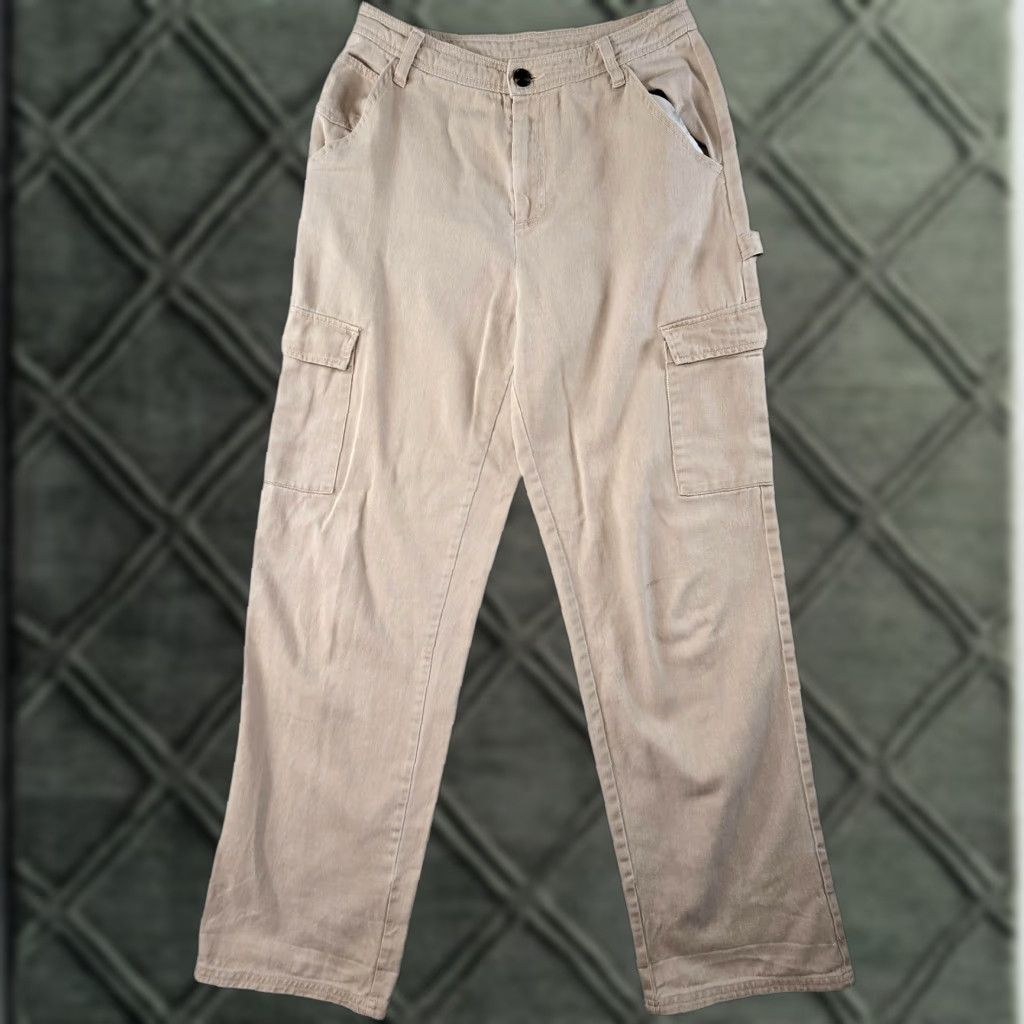 Sandy Liang SANDY LIANG Pants Womens 4 Beige Cargo Twill Cotton Pockets Zip Closure Straight Leg Size 27" / US 4 / IT 40 - 1 Thumbnail