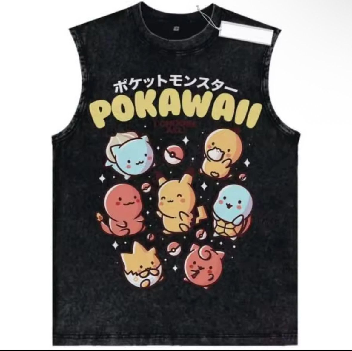 Japanese Brand Y2K Retro Letter Anime Pokamon Pika Gym Vest Washed Tank Top Size US XL / EU 56 / 4 - 1 Thumbnail