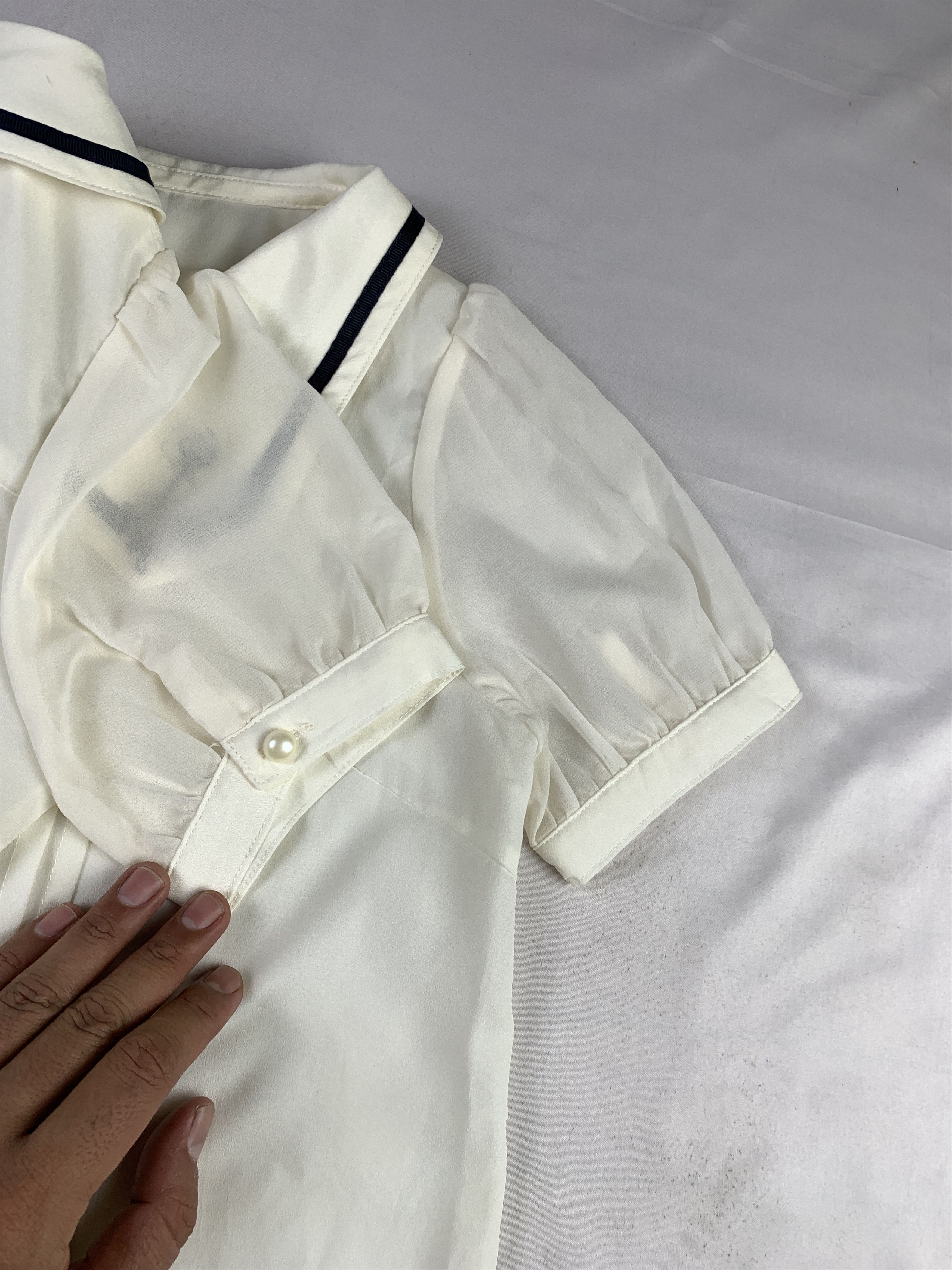 Japanese Brand axes Femme White Maid School Sheer Blouse (M) Size M / US 6-8 / IT 42-44 - 5 Thumbnail