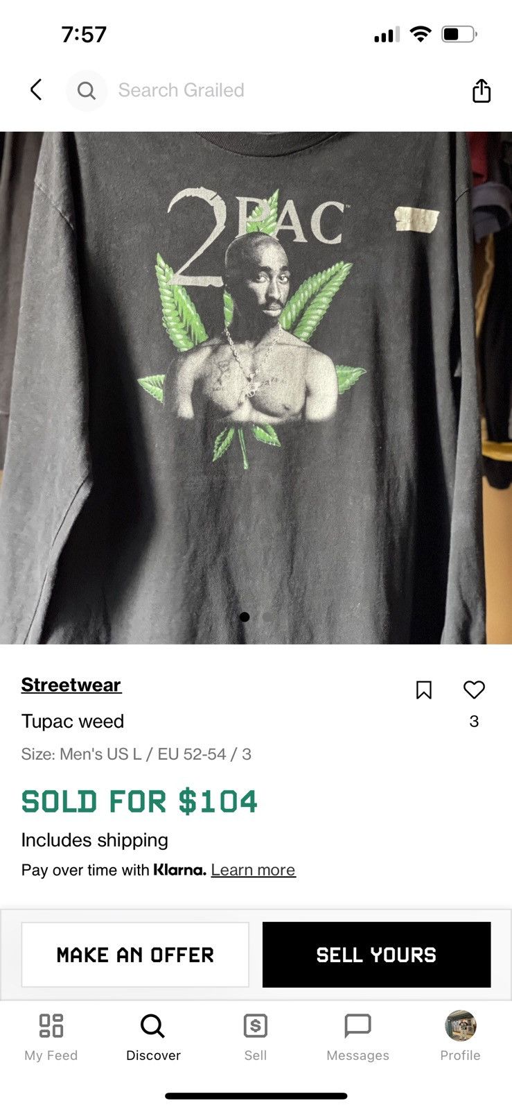 Vintage DEADSTOCK Vintage Tupac Weed shirt 2000s rap tee Size US M / EU 48-50 / 2 - 4 Thumbnail
