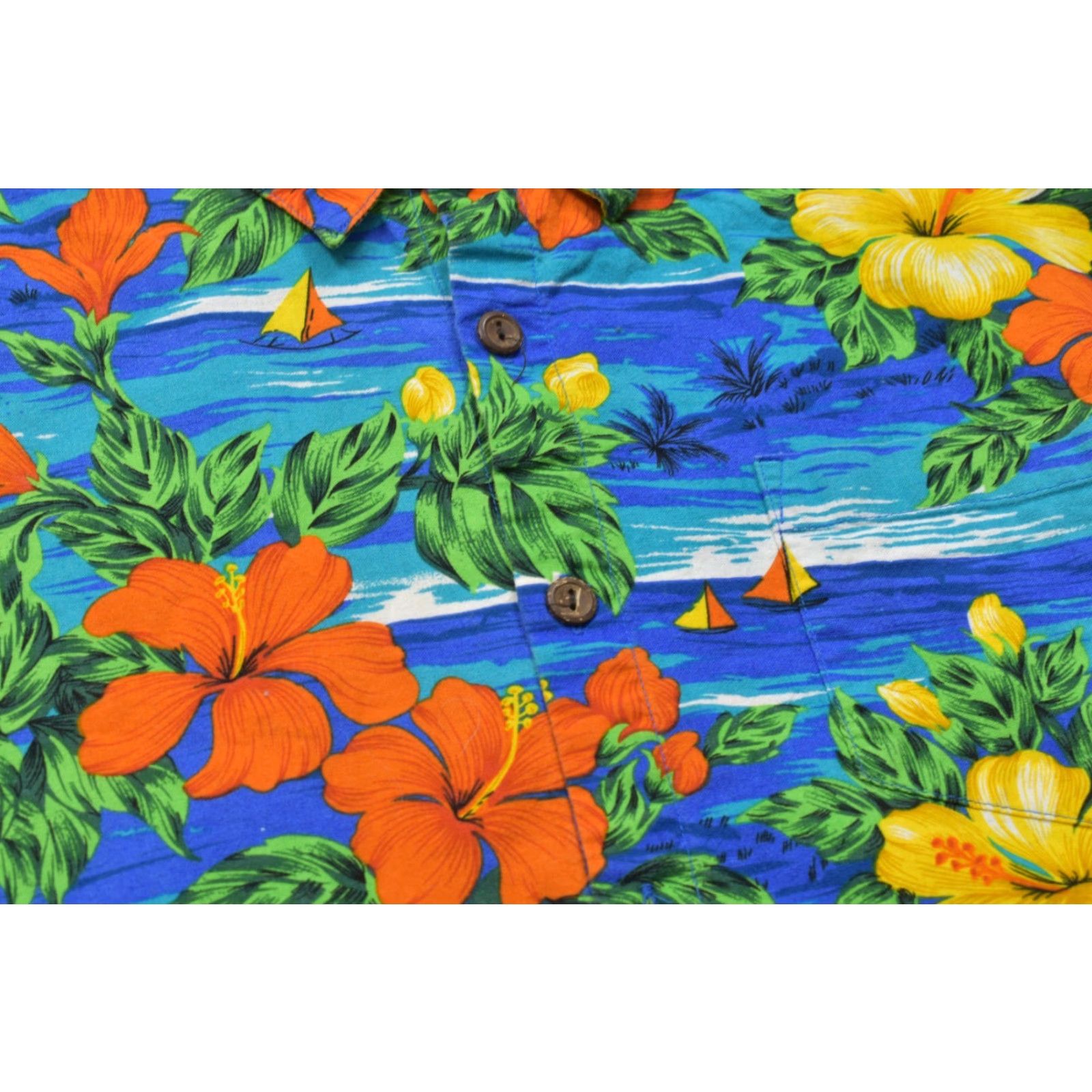 Vintage WE-AR Squish Wear Men's L Blue Hawaiian Shirt Hibiscus Floral Cotton Button-Up Short Sleeve Collared Casual Summer Spring Size US L / EU 52-54 / 3 - 7 Thumbnail