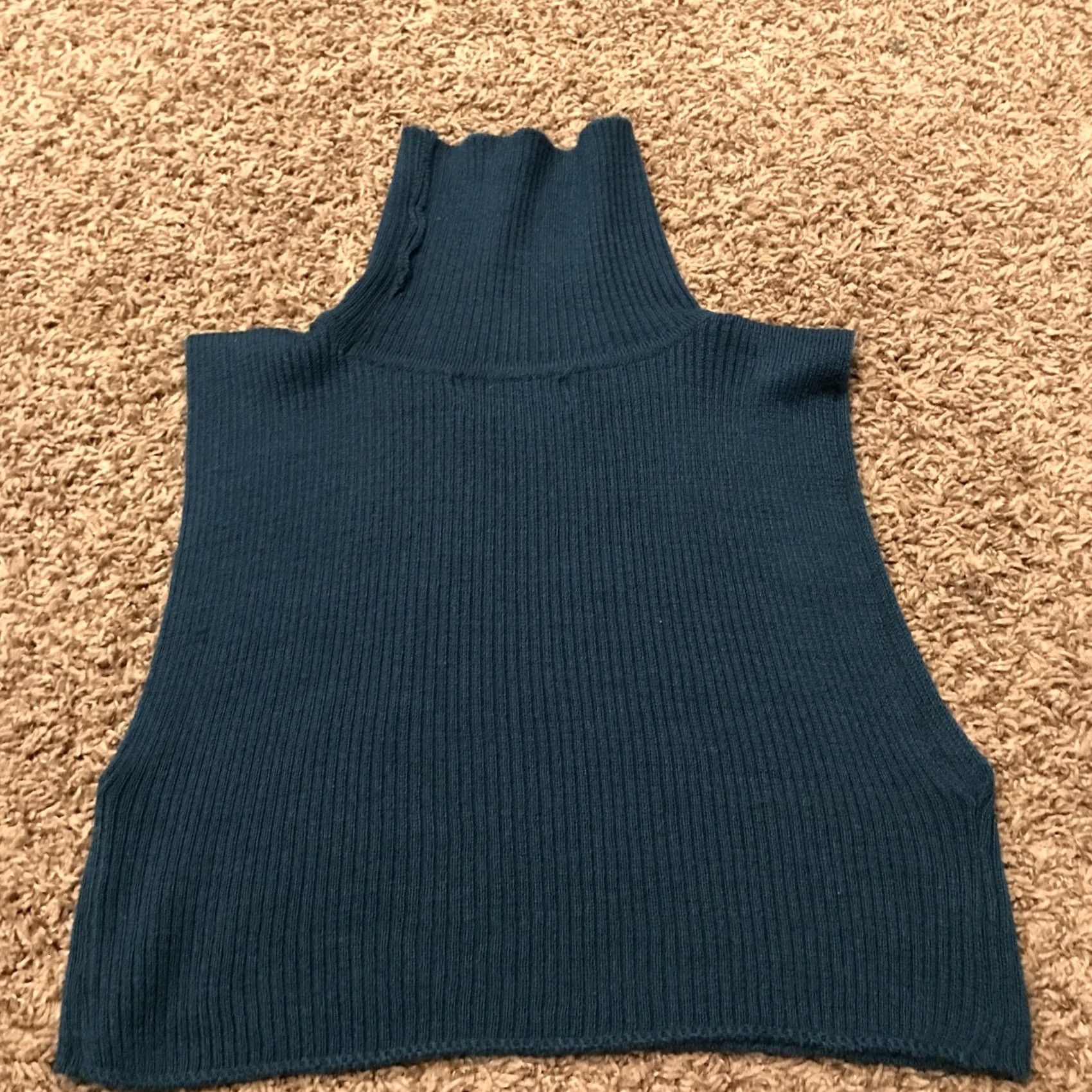 Altea VINTAGE Specialty House Shirt Crop Turtleneck M Teal Green Acrylic Mod GoGo 1980s Mens/Womens Size M / US 6-8 / IT 42-44 - 3 Thumbnail