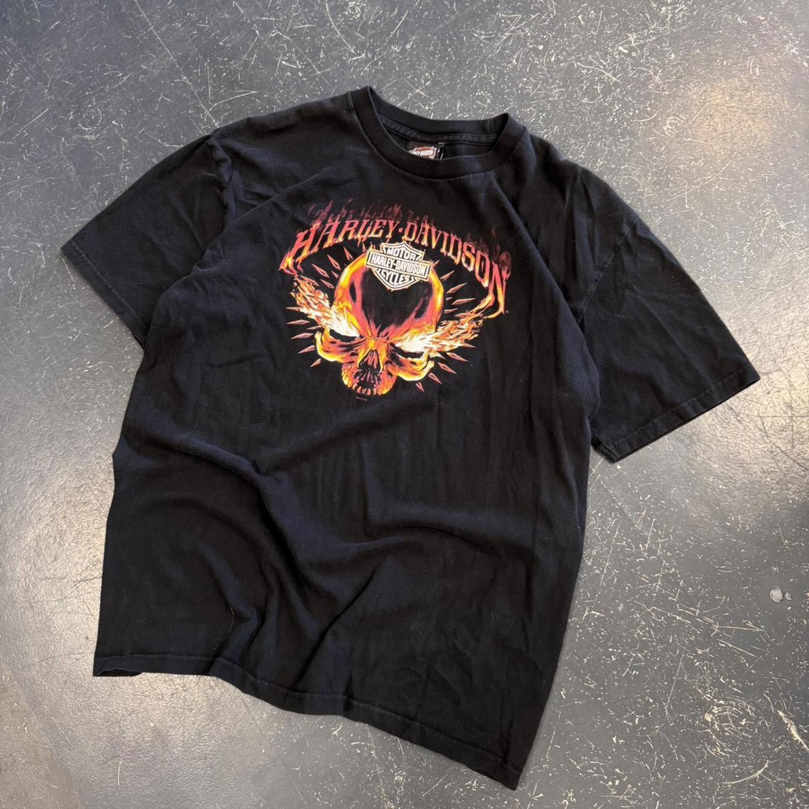 Harley Davidson × Vintage Vintage Harley Davidson Flaming Skull Tee Size US XL / EU 56 / 4 - 2 Thumbnail